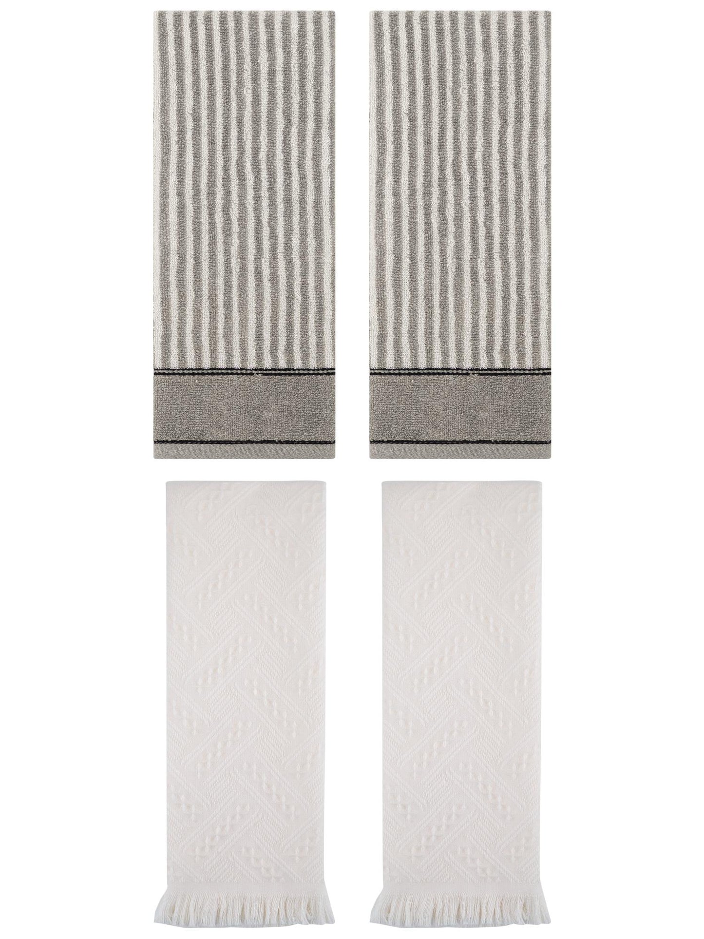 Unique Bargains 4 Pcs Striped Absorbent Cotton Hand Towels 13 x 29 Inch Grey/Beige