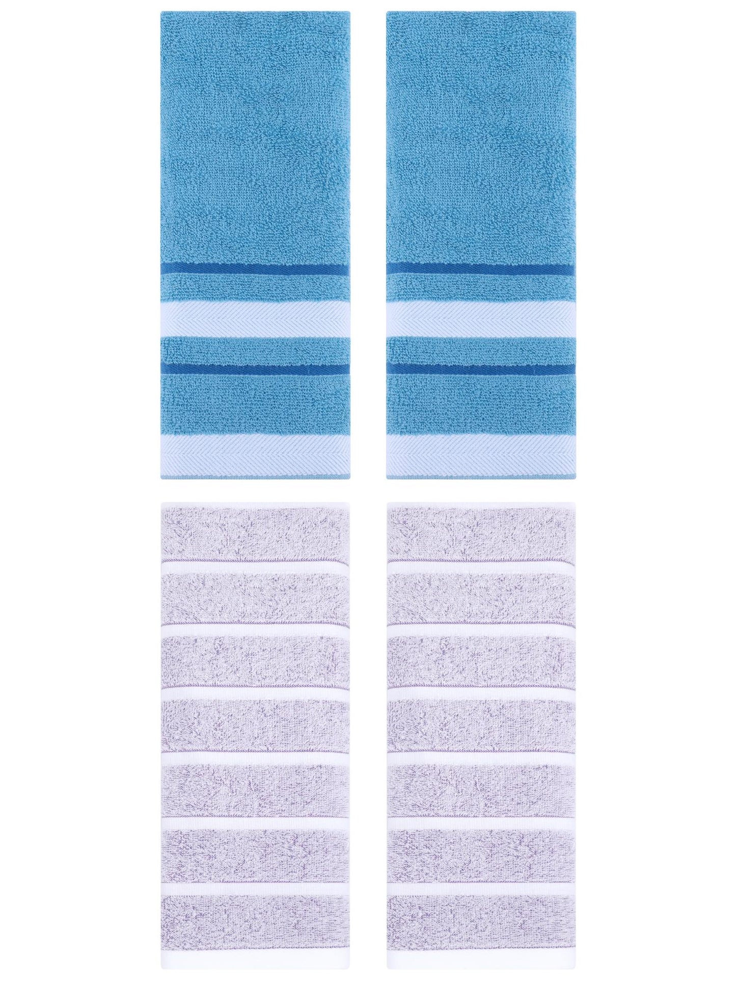 Unique Bargains 4 Pcs Striped Hand Towel 13 x 29 Inch Light Purple/Blue
