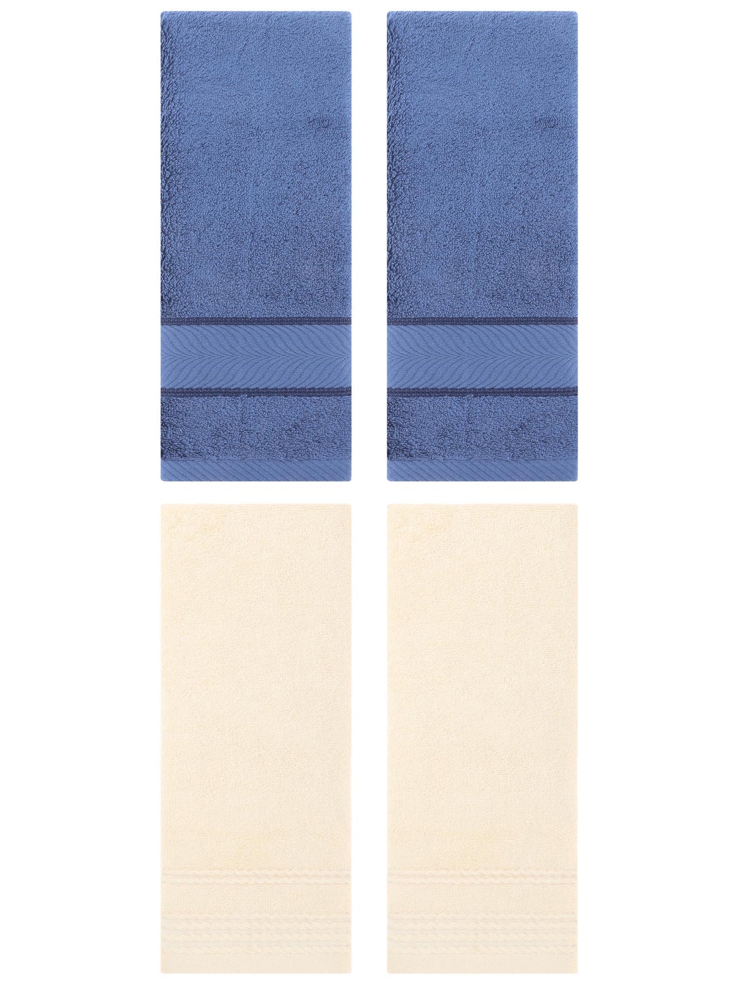 Unique Bargains 4 Pcs Striped Quick Drying Non-Linting Hand Towel Beige/Light Blue