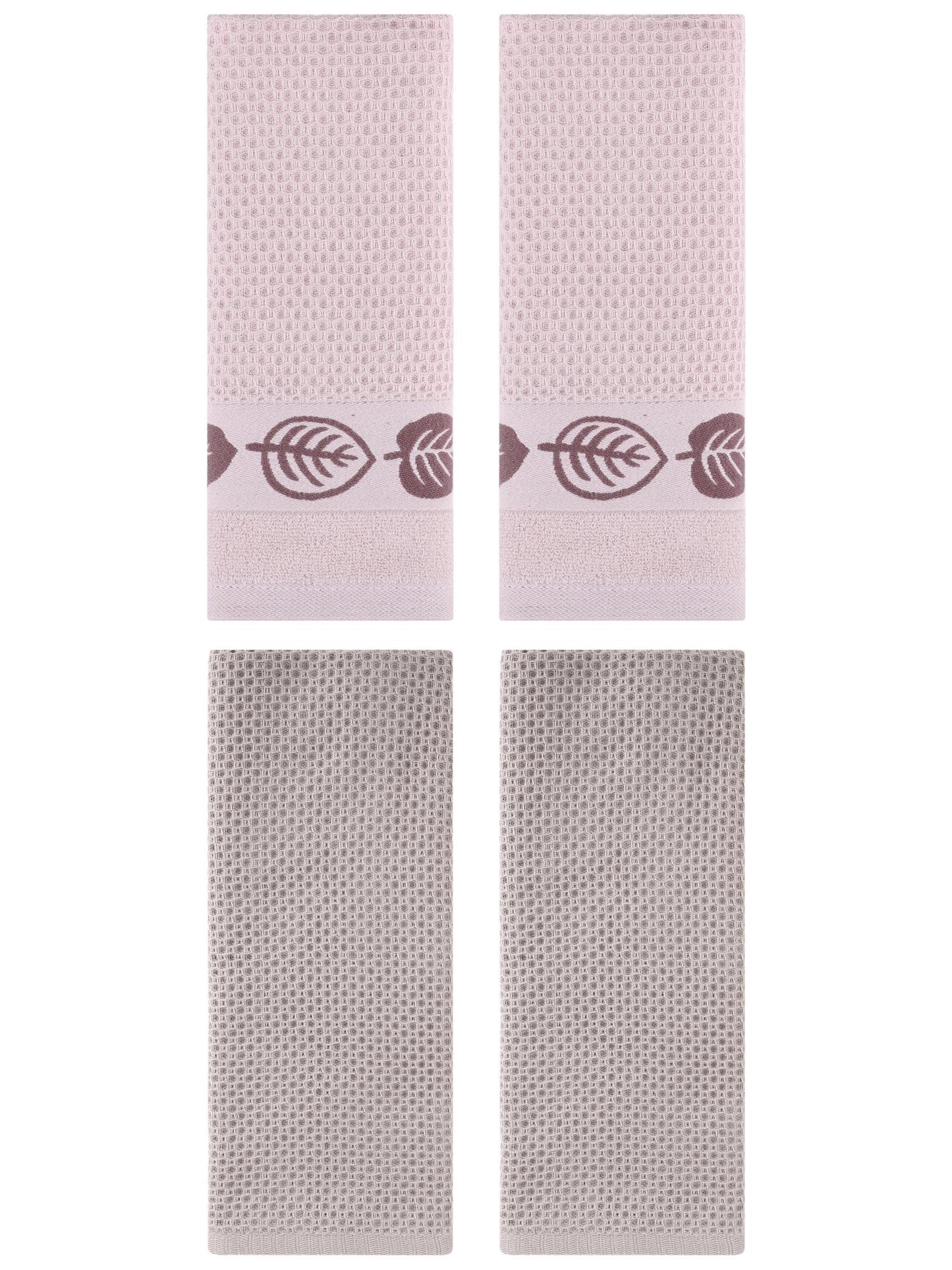 Unique Bargains 4 Pcs Waffle Cotton Hand Towel Camel/Brown 13" x 30"/13" x 29"