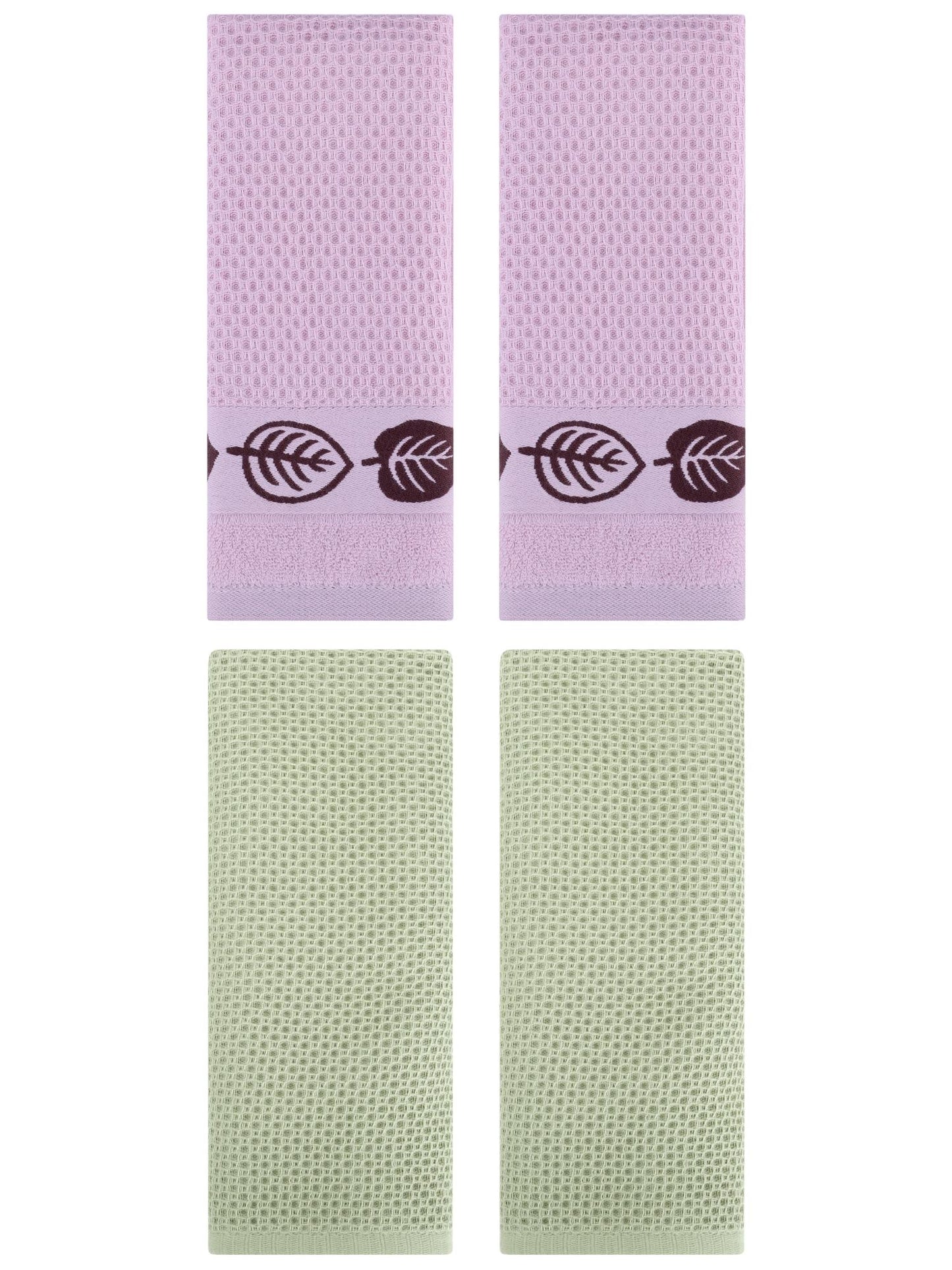 Unique Bargains 4 Pcs Waffle Cotton Hand Towel Light Green/Pink 13" x 30"/13" x 29"