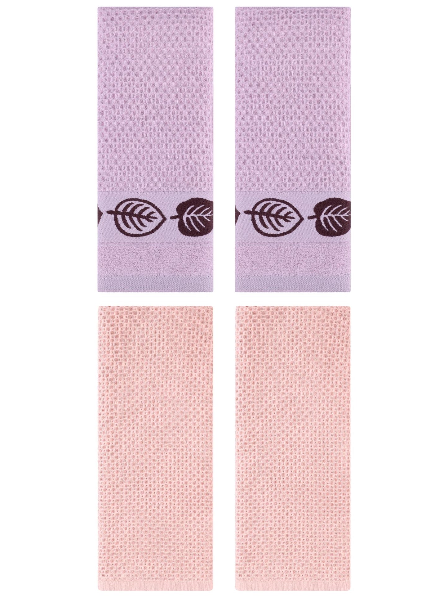 Unique Bargains 4 Pcs Waffle Cotton Hand Towel Pink 13" x 30"/13" x 29"