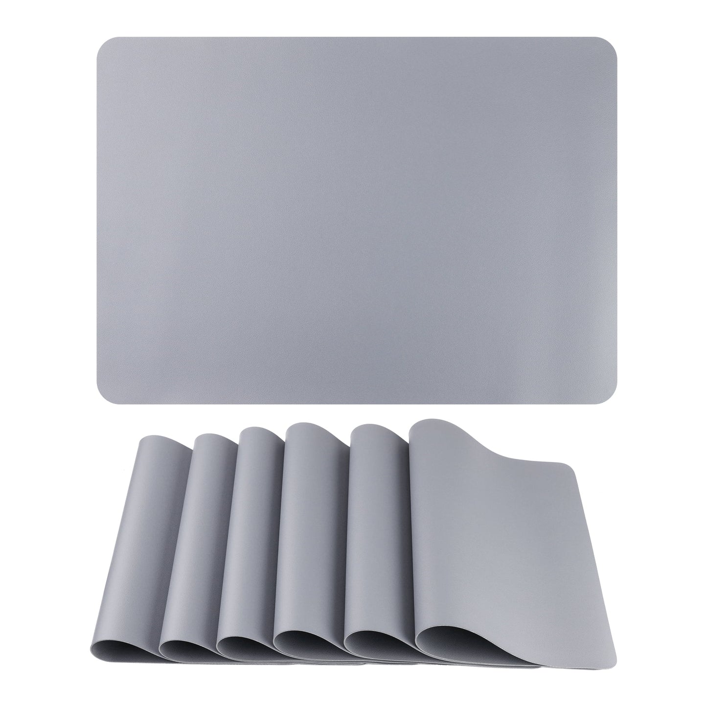 Unique Bargains 6 Pack Faux Leather Placemats for Kitchen Dining Table Decor Light Gray 17"x12"