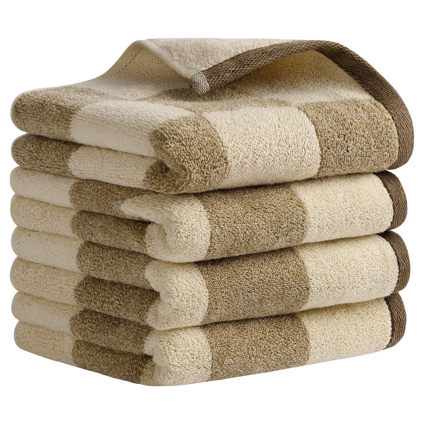 Unique Bargains Bathroom Checkered Decorative Hand Towel Set 14" x 28" Brown 4-Piece