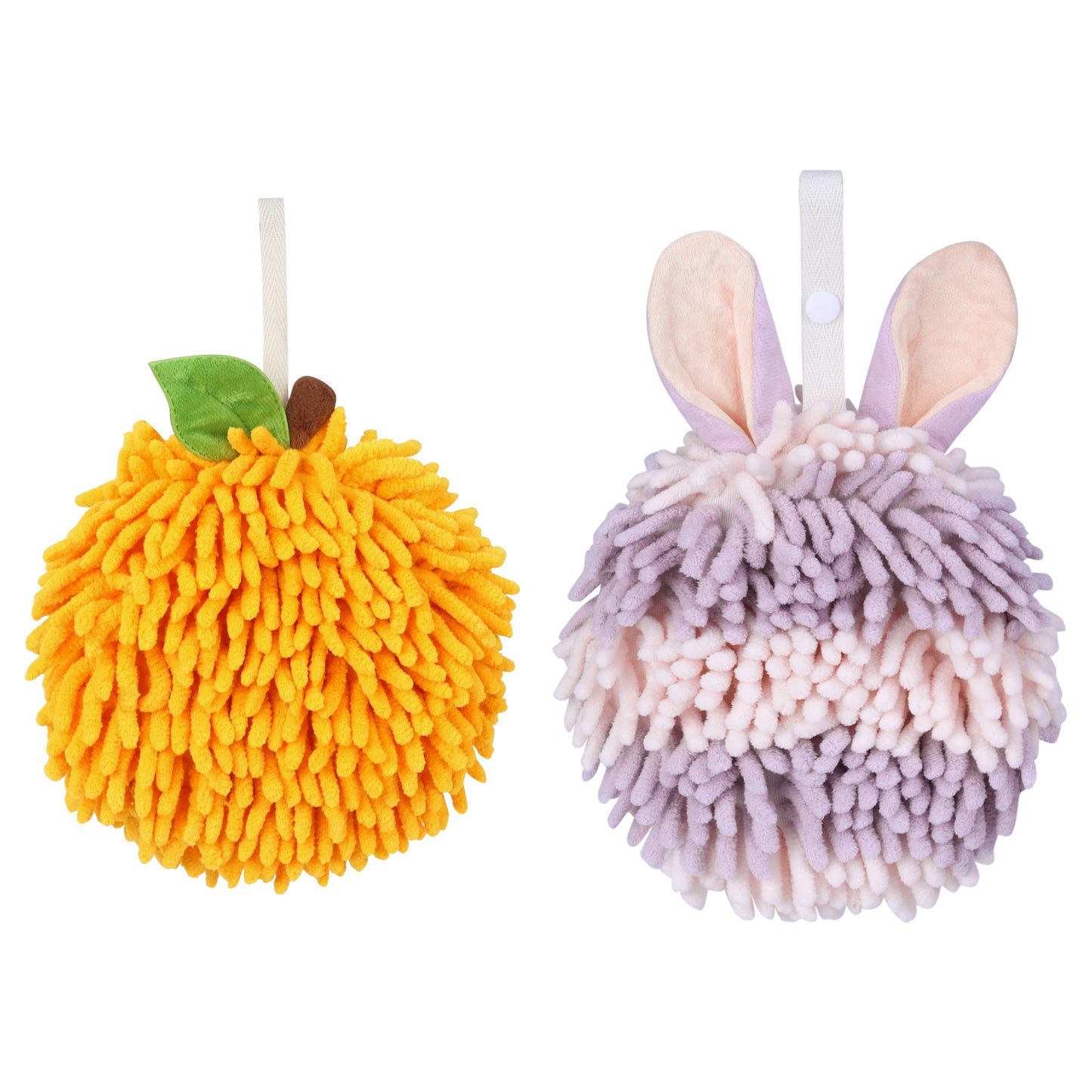 Unique Bargains Chenille Ball Fuzzy Hand Towel 2 Pcs Orange/Purple 6" x 6"/7" x 7"
