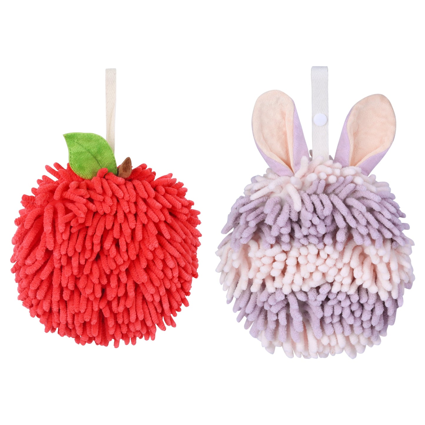 Unique Bargains Chenille Ball Fuzzy Hand Towel 2 Pcs Red/Purple 6" x 6"/7" x 7"