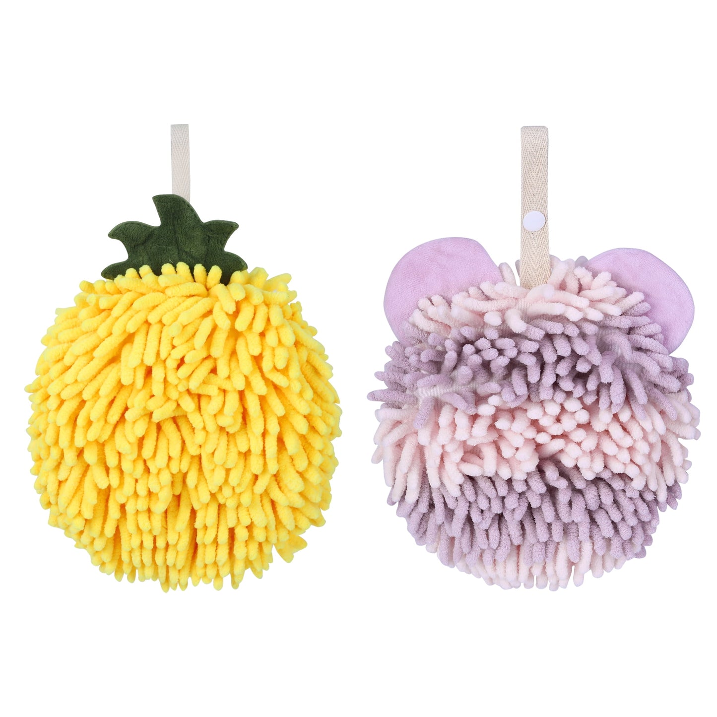 Unique Bargains Chenille Ball Hand Towel 2 Pcs Yellow/Purple 6" x 6"/7" x 7"