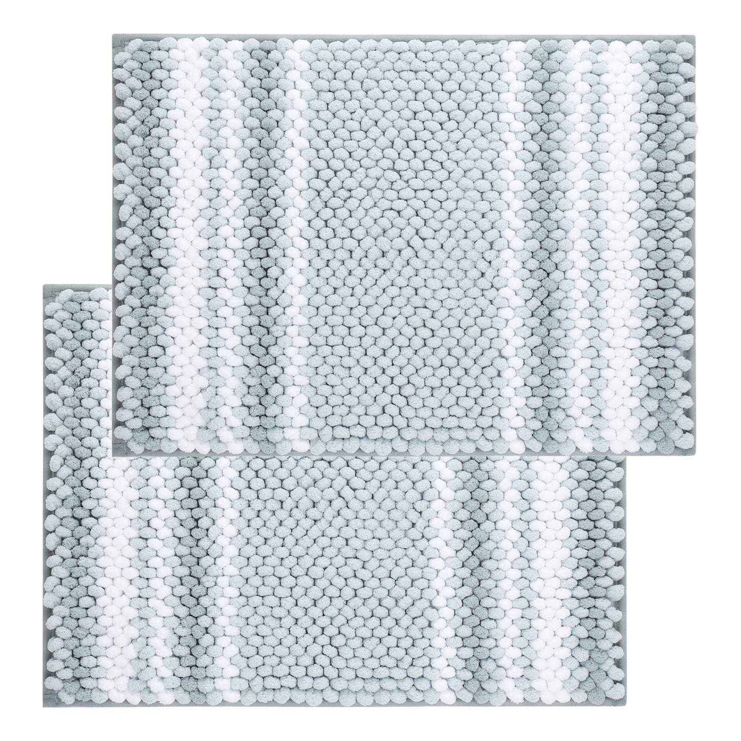 Unique Bargains Chenille Bathroom Rug Set of 2 Soft Fluffy Striped Bath Mat Light Cyan 17"x24"