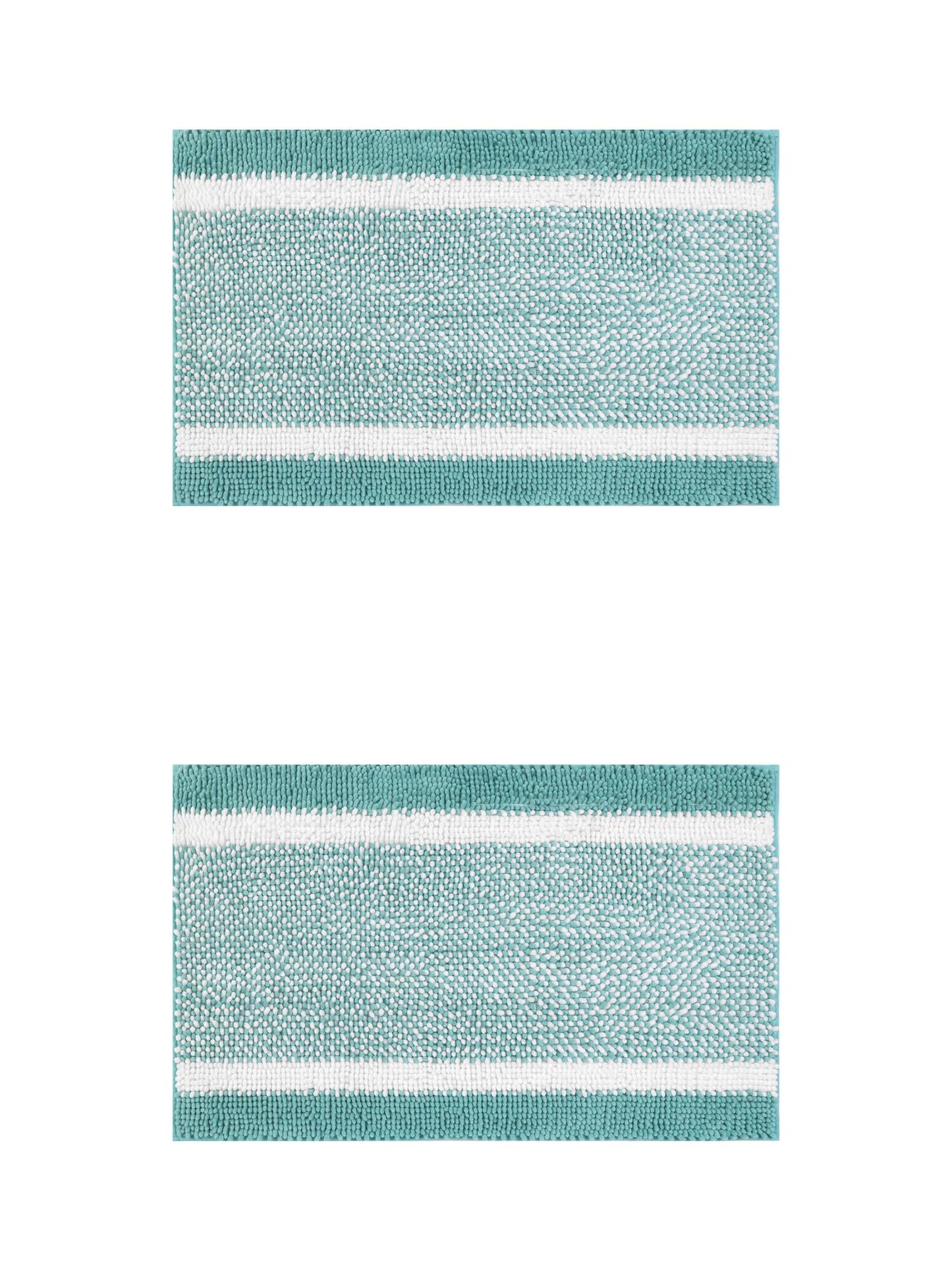 Unique Bargains Chenille Striped Bath Mats 2 Pcs Non-Slip Soft Plush Shaggy Bathroom Rugs Blue/Grey 16" x 24"