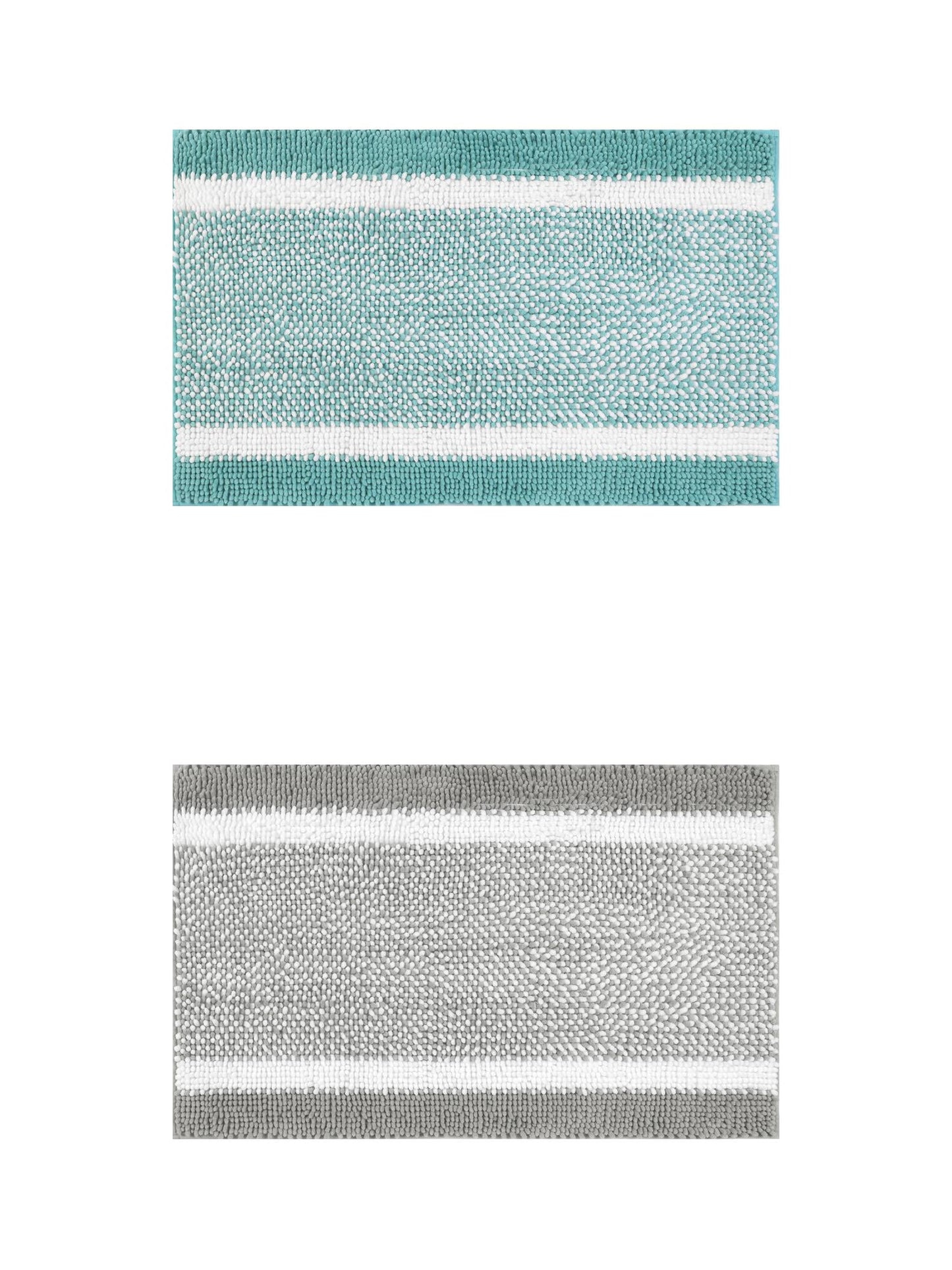 Unique Bargains Chenille Striped Bath Mats 2 Pcs Non-Slip Soft Plush Shaggy Bathroom Rugs Green/Grey 20" x 32"