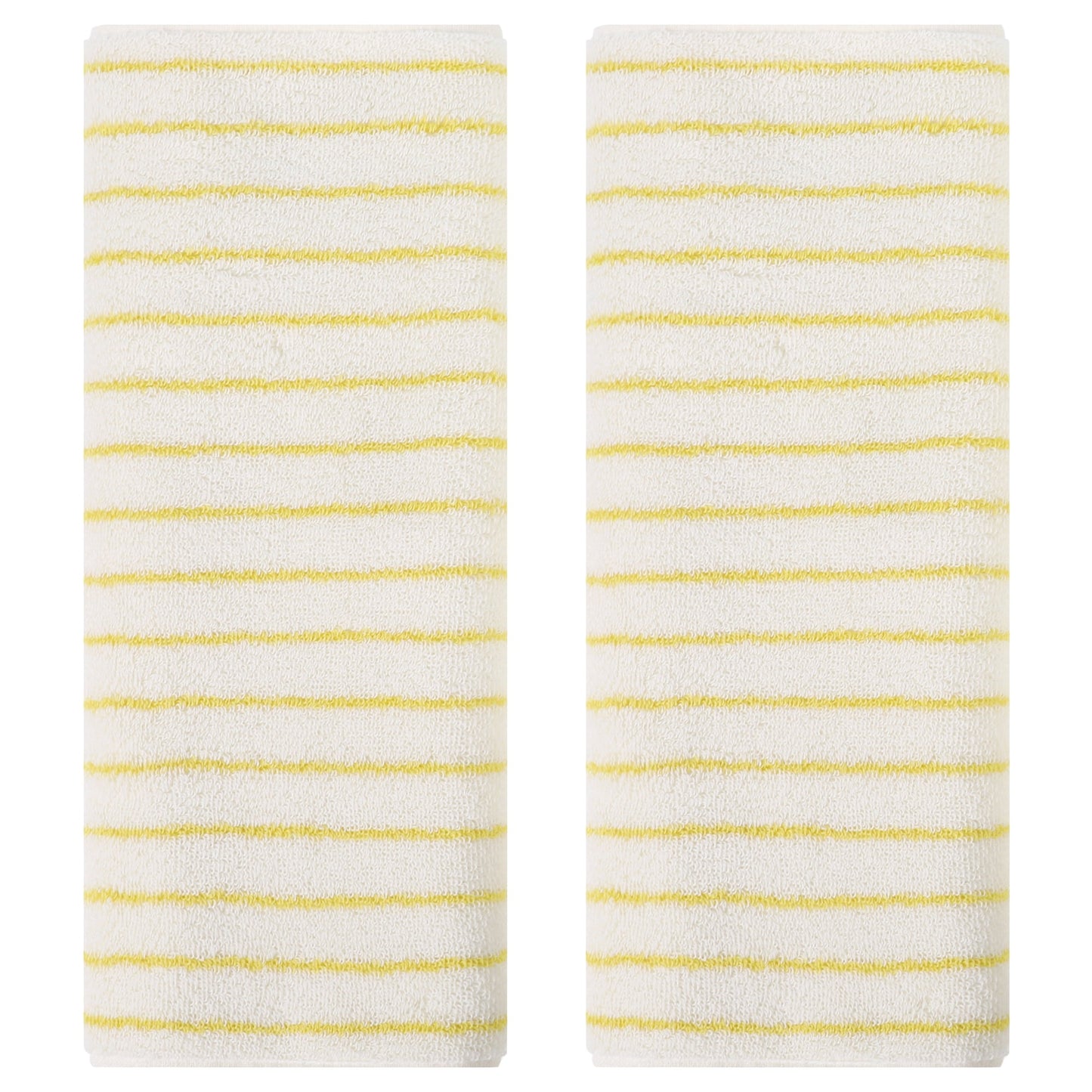 Unique Bargains Classic Stripe Bath Hand Towels Cotton Soft Absorbent Light Yellow 2-Piece