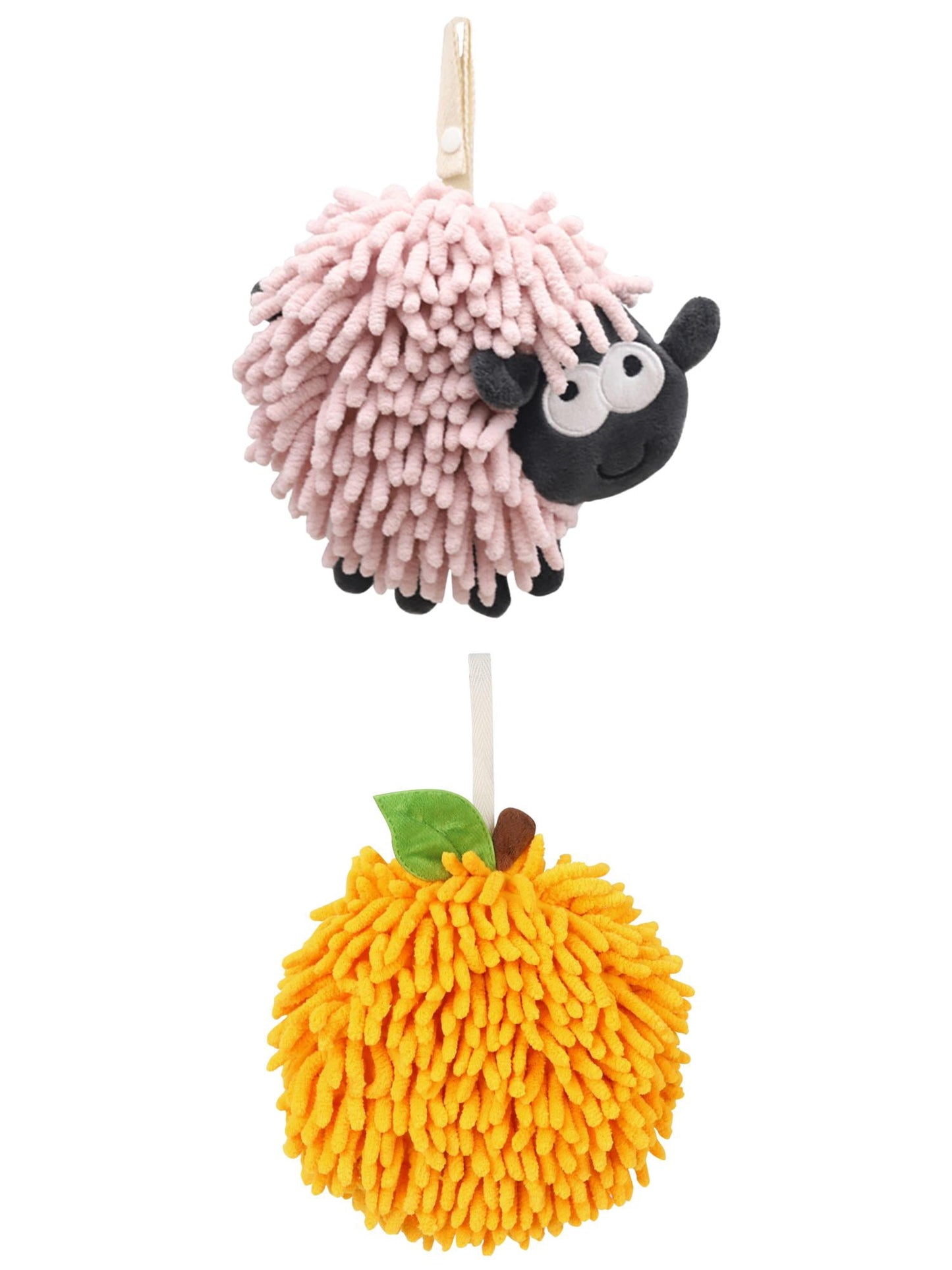 Unique Bargains Cute Chenille Ball Hand Towel 2 Pcs Orange/Pink 6" x 6"/7" x 7"