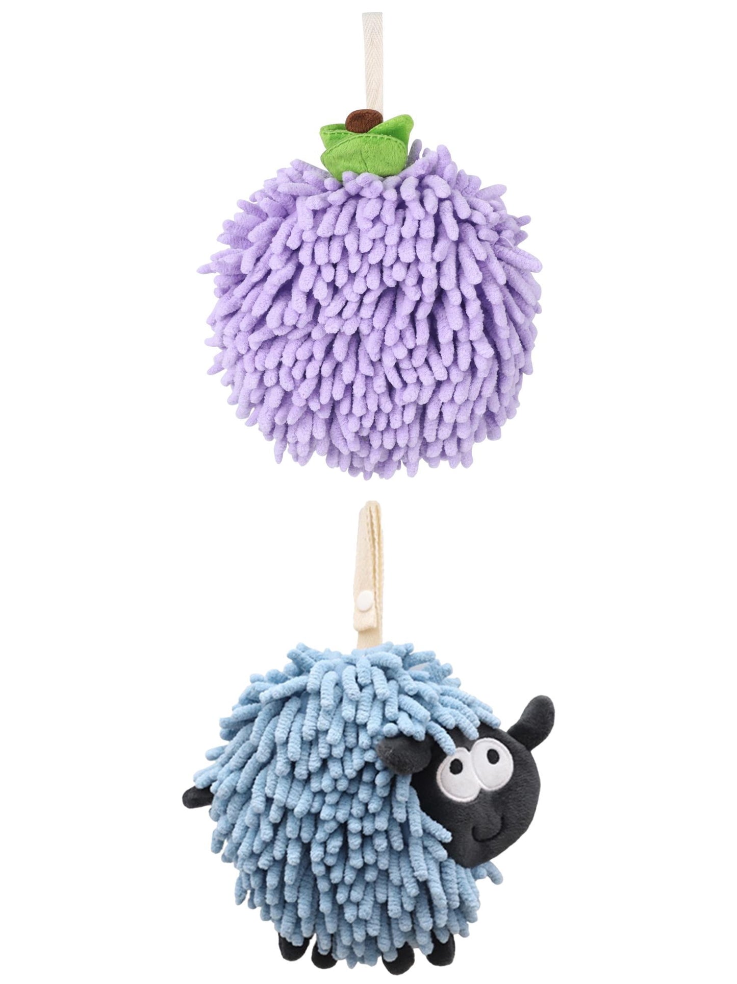 Unique Bargains Cute Chenille Ball Hand Towel 2 Pcs Purple/Blue 6" x 6"/7" x 7"