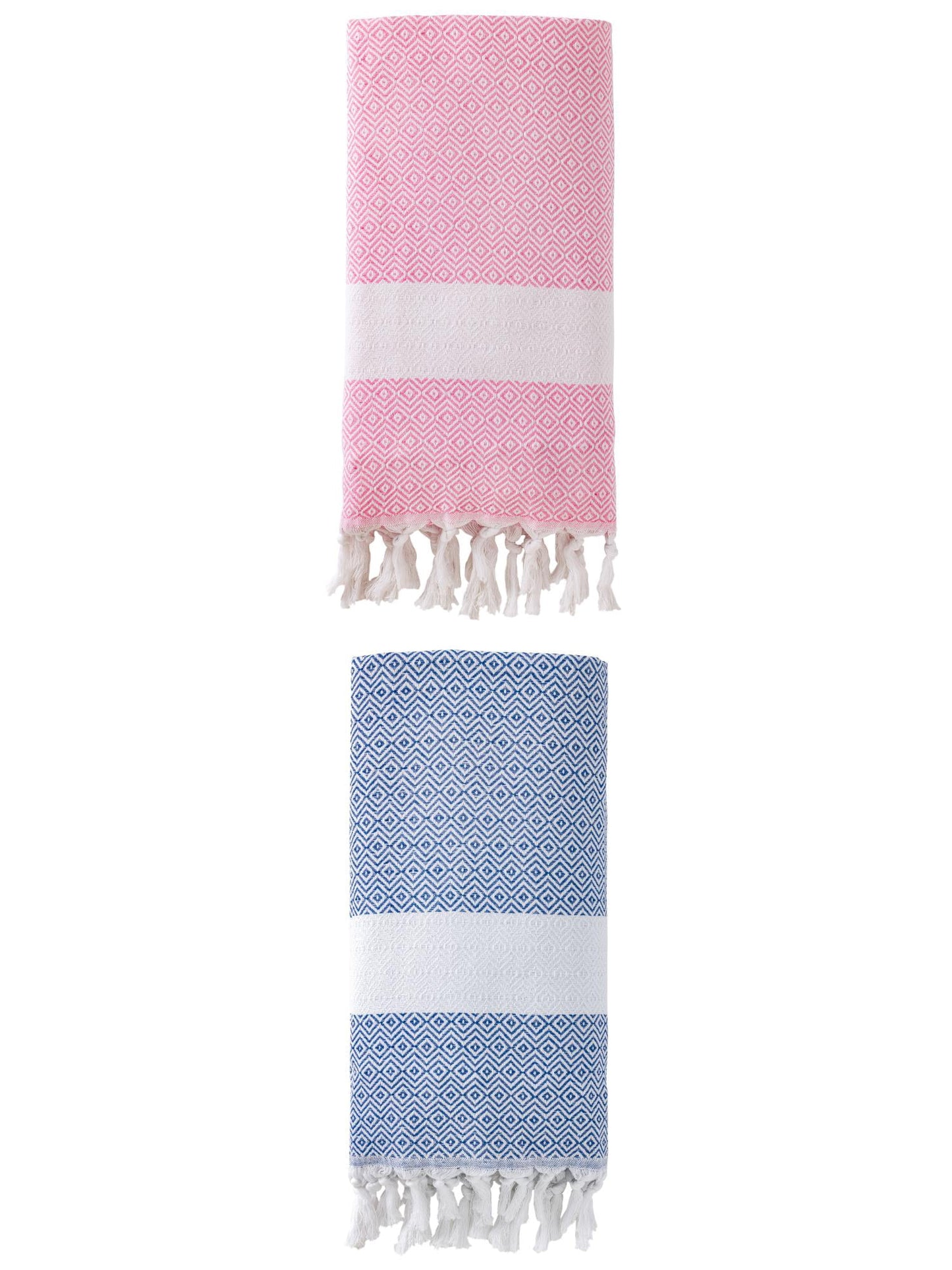 Unique Bargains Geometric Sandproof Turkish Towel 2 Pack Blue/Pink 71"x40"