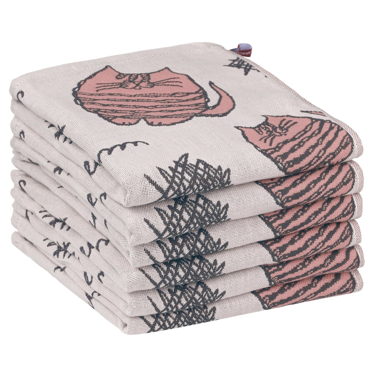 Unique Bargains Kitty Pattern Absorbent with Hanging Loop Kitchen Tea Towels 14"x16" Pink
