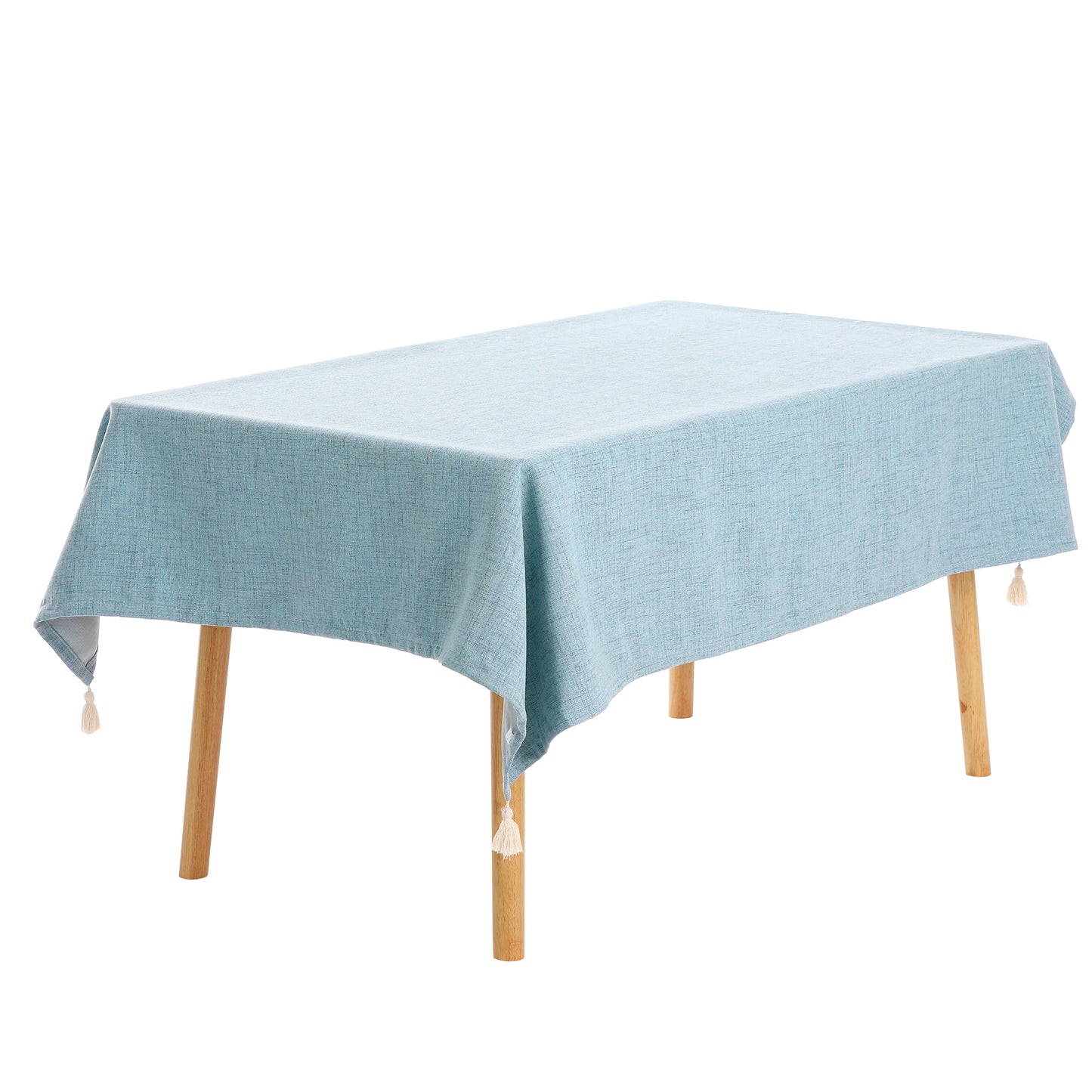 Unique Bargains Rectangle Tablecloth with Fringe for Indoor Outdoor Light Blue 52"x87"