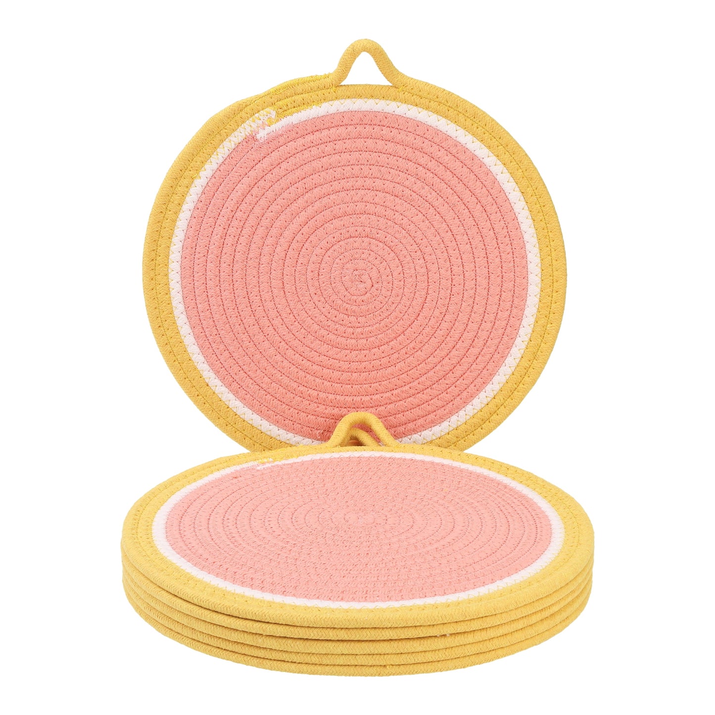 Unique Bargains Set of 6 Farmhouse Round Woven Placemats for Dining Table Decor Pink