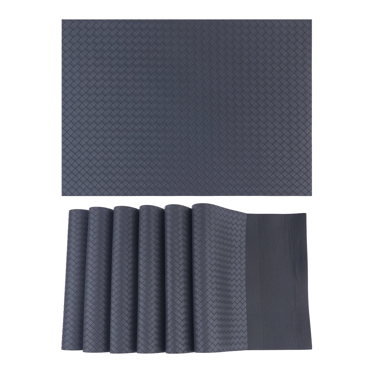 Unique Bargains Set of 6 Leather Placemats for Kitchen Dark Gray 17*12in