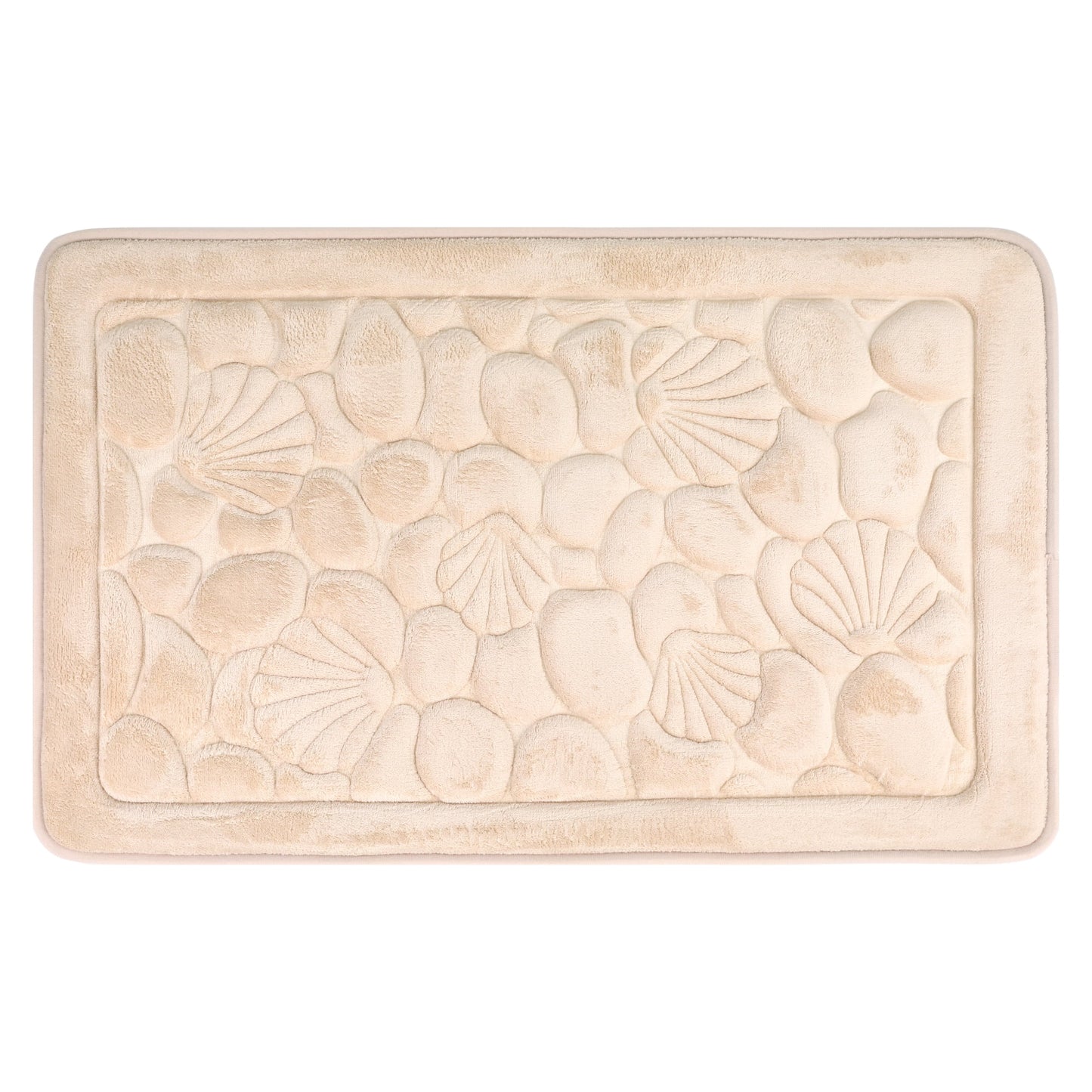 Unique Bargains Tapete de Baño con Patrón de Conchas Memory Foam Antideslizante Blanca 16" x 24"