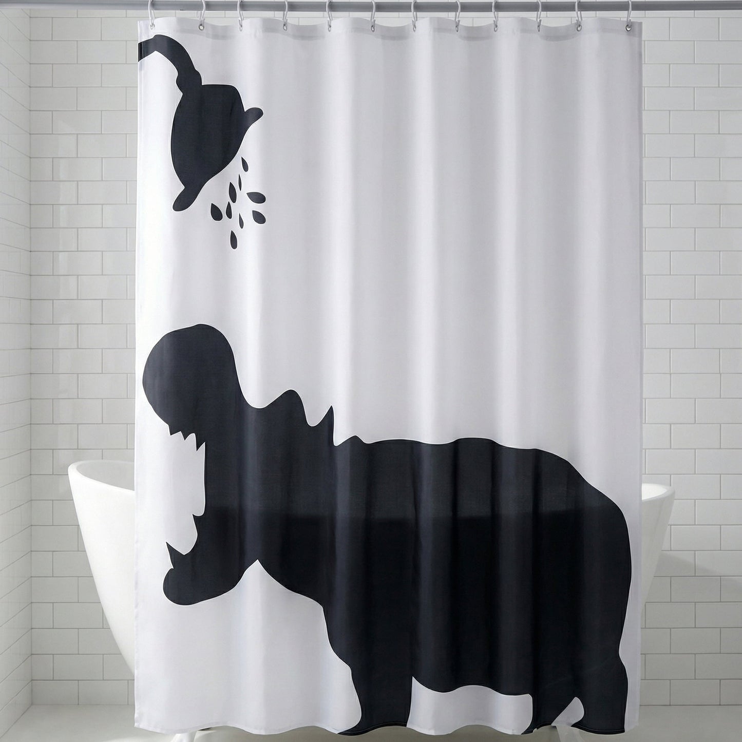 Unique Bargains Shower Curtain Waterproof Bath Shower Curtain Sets White Cat 71"W x 71"L