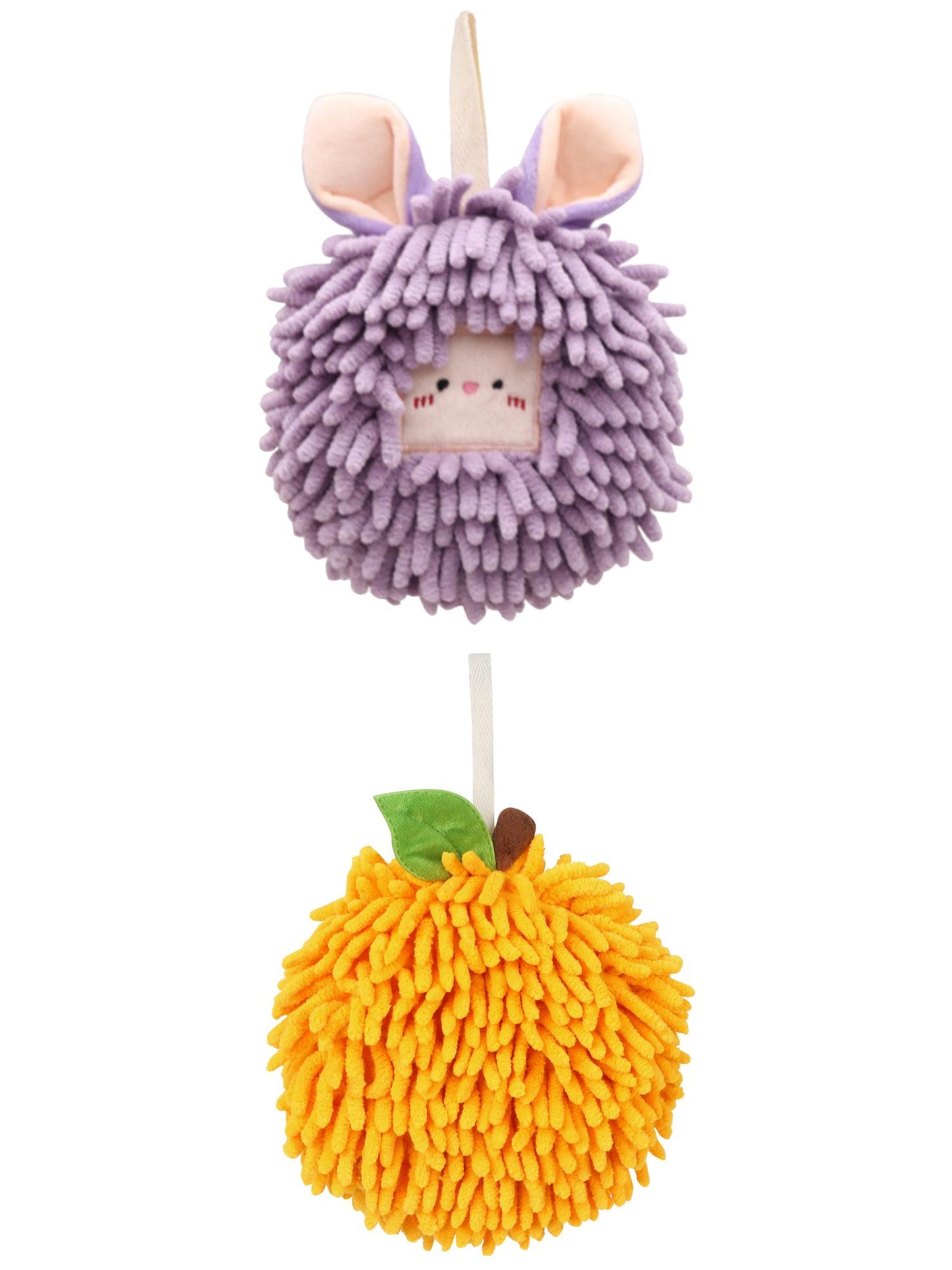 Unique Bargains Soft Chenille Ball Hand Towels 2 Pcs Orange/Purple 6" x 6"/7" x 7"