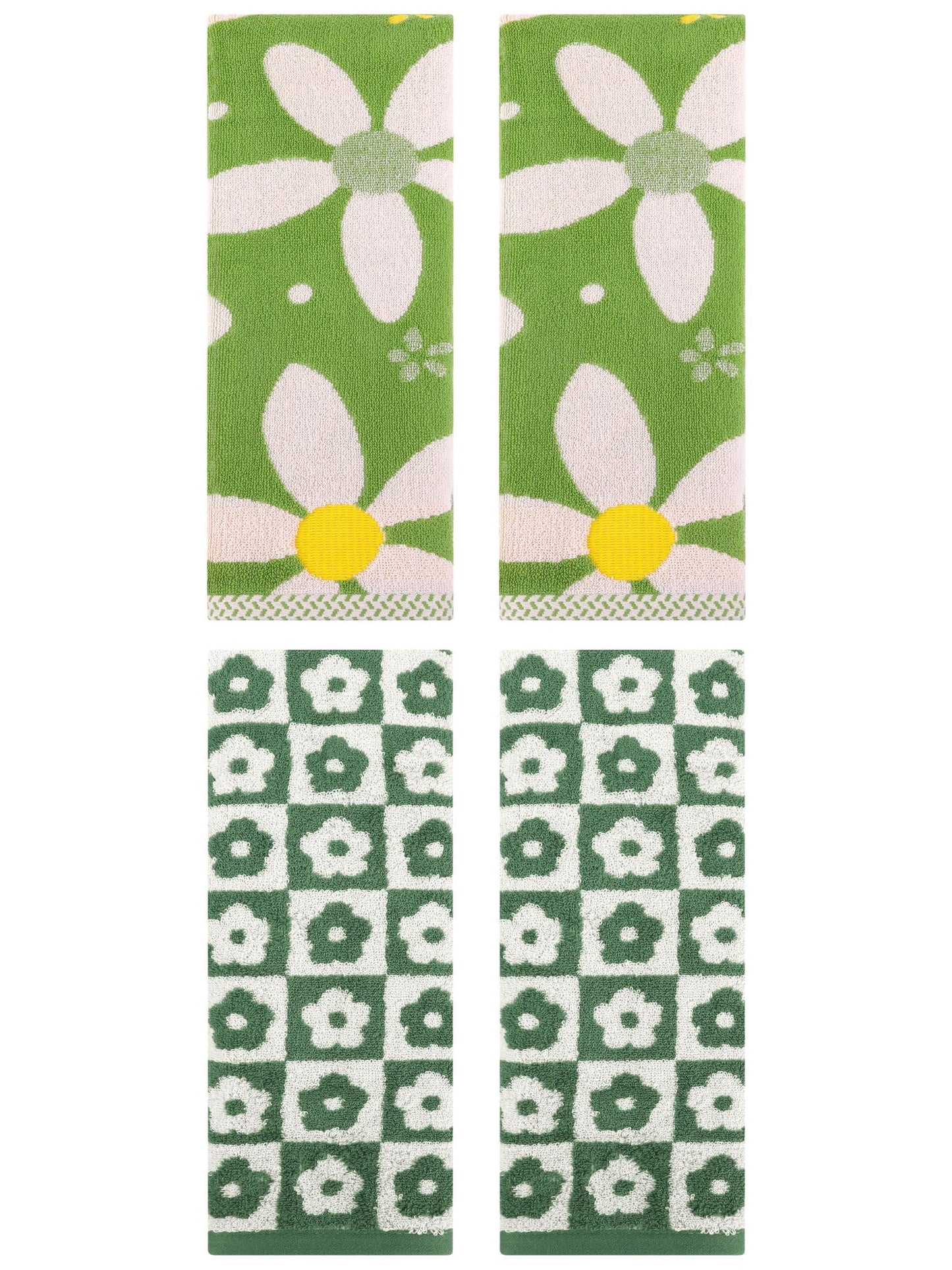 Unique Bargains Soft Hand Towel Set 4 Pcs Green 14" x 30"/13" x 29"