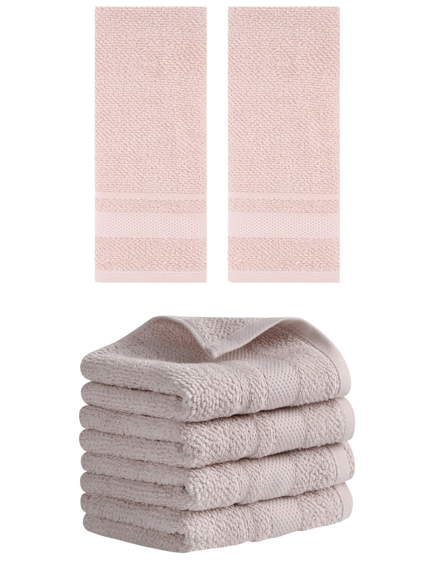 Unique Bargains Solid Hand Towels Absorbent Towel for Bath Kitchen Pink/Brown 6 Pack