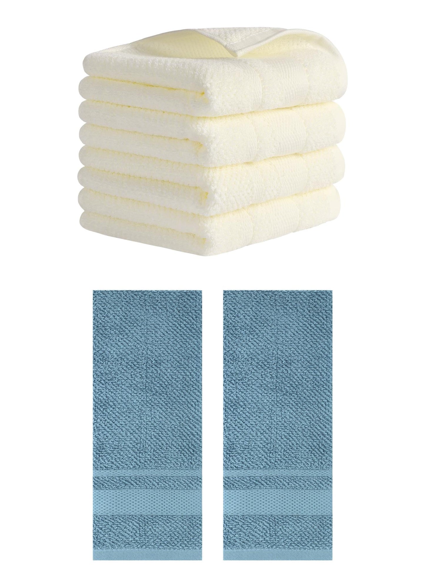 Unique Bargains Solid Hand Towels Absorbent Towel for Bath Kitchen White/Blue 6 Pack