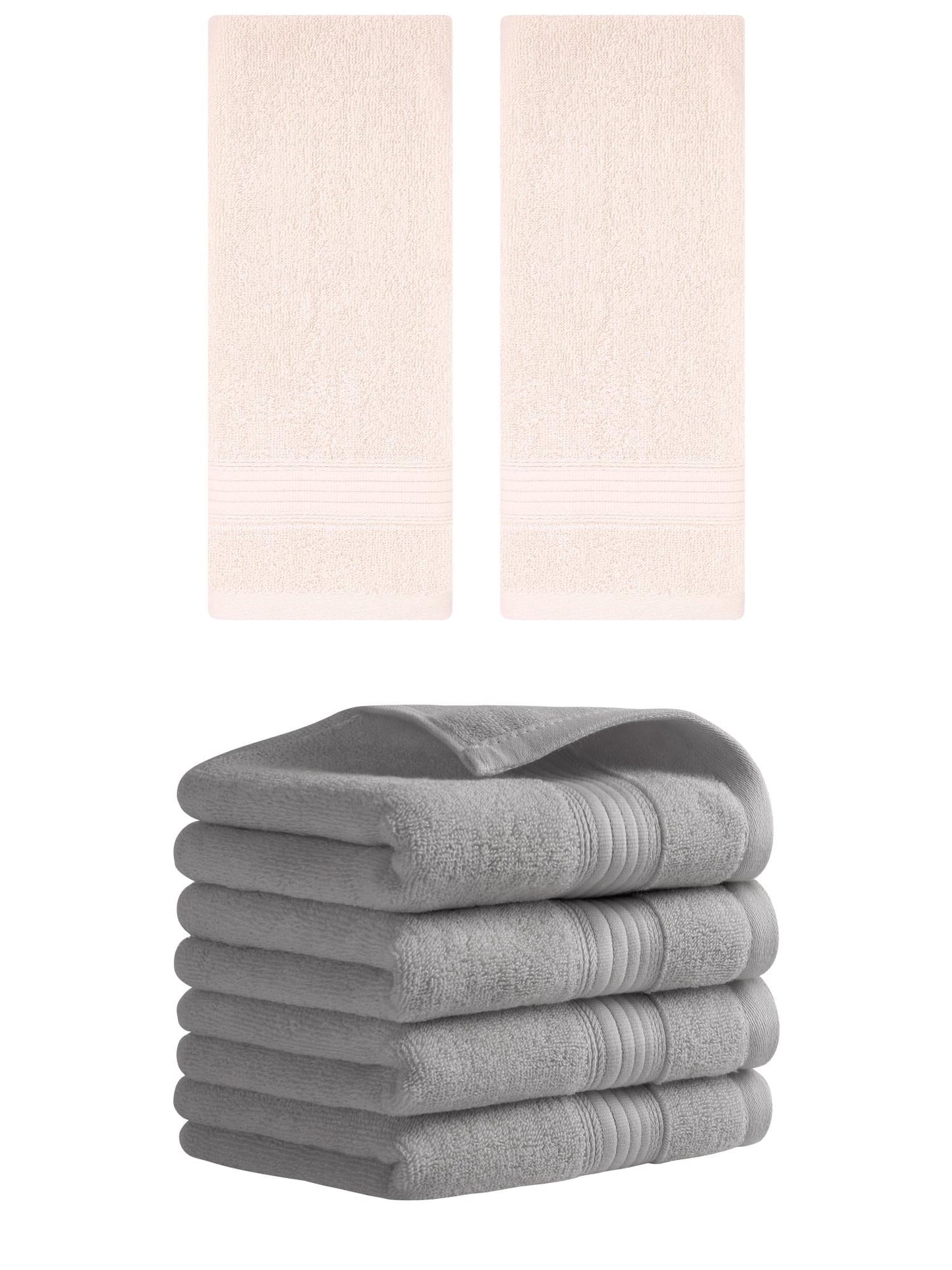 Unique Bargains Solid Striped Cotton Hand Towel Set 13" x 29" Grey/Pink 6 Pack