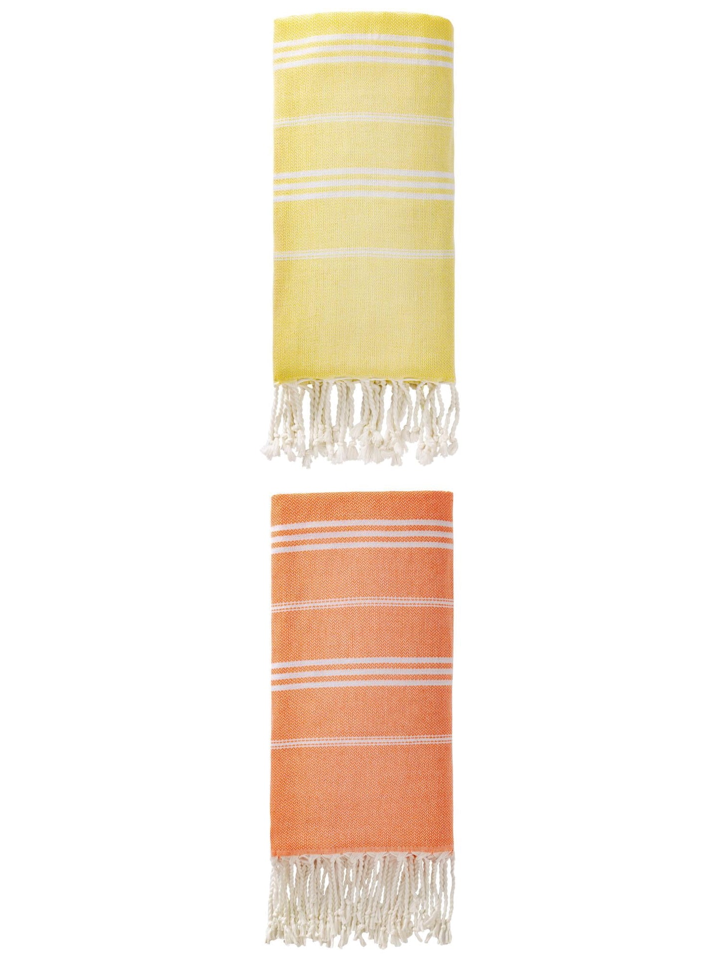 Unique Bargains Stripe Turkish Quick Dry Beach Towel 2 Pack Orange/Light Yellow 71"x35"
