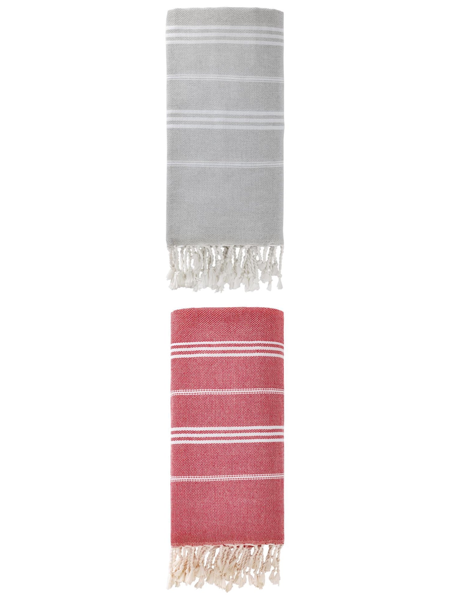Unique Bargains Stripe Turkish Quick Dry Beach Towel 2 Pack Red/Grey 71"x35"