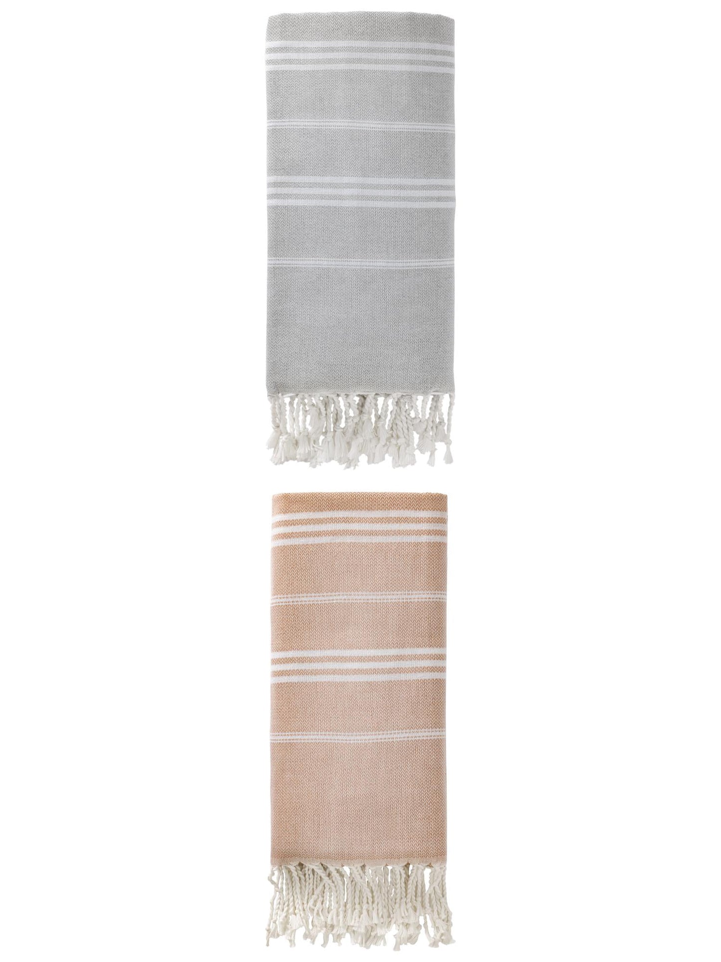 Unique Bargains Stripe Turkish Sand Free Towel 2 Pack Grey/Brown 71"x35"