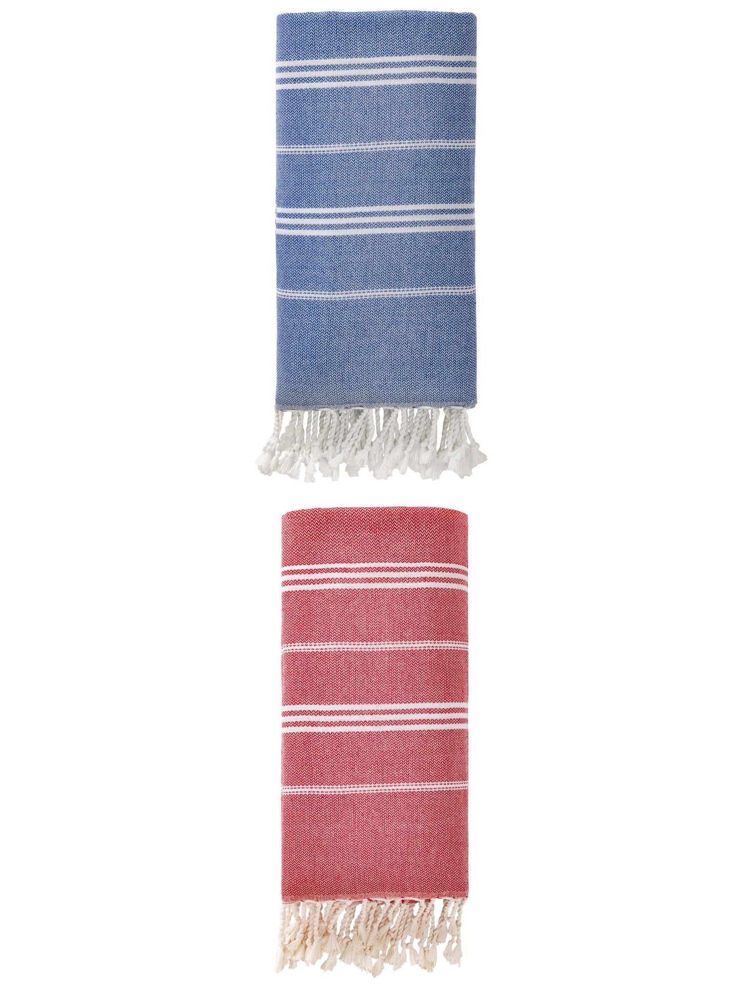 Unique Bargains Stripe Turkish Sand Free Towel 2 Pack Royal Blue/Red 71"x35"