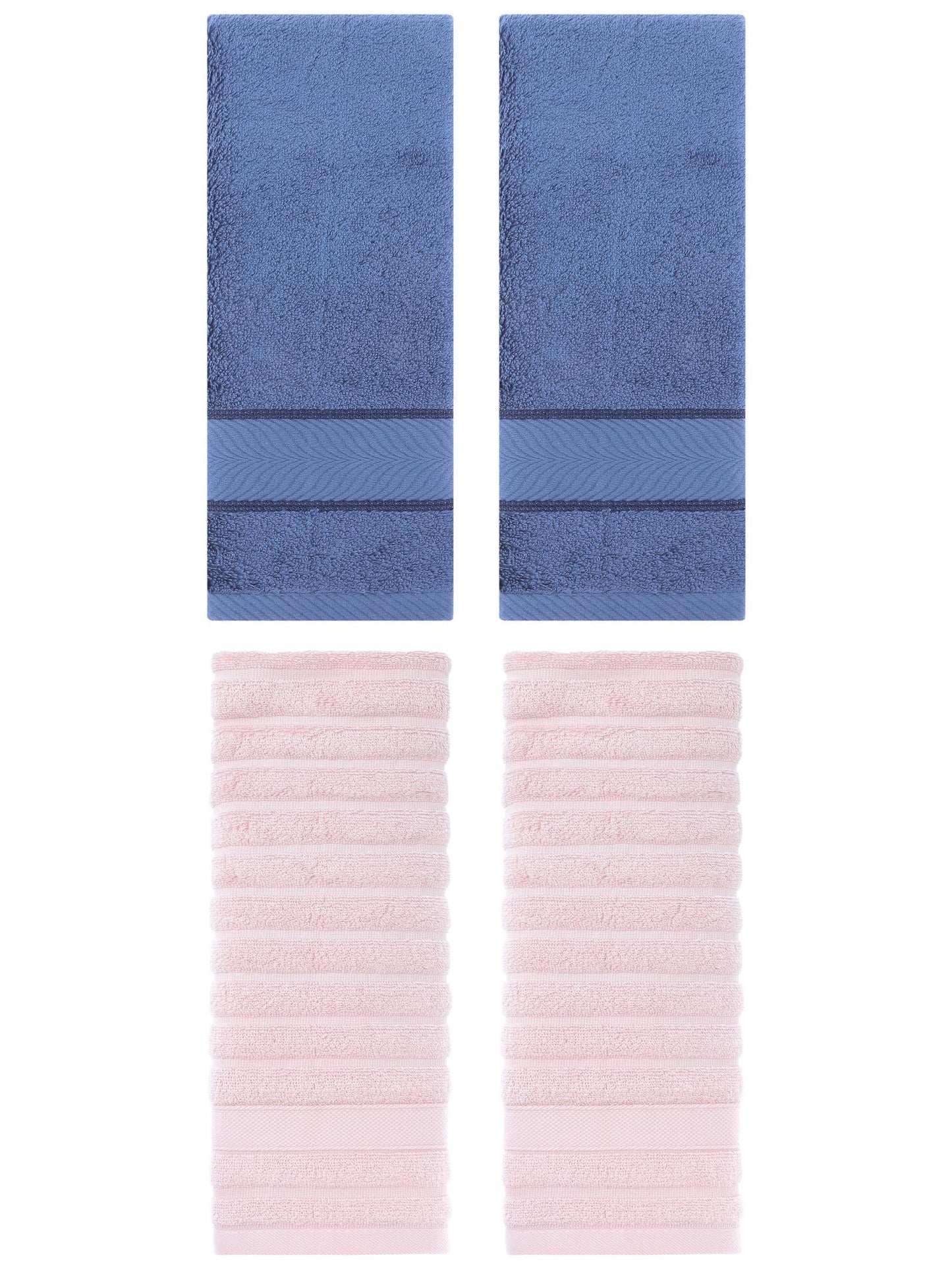 Unique Bargains Striped Cotton Hand Towel 14" x 30" 4 Pcs Pink/Light Blue