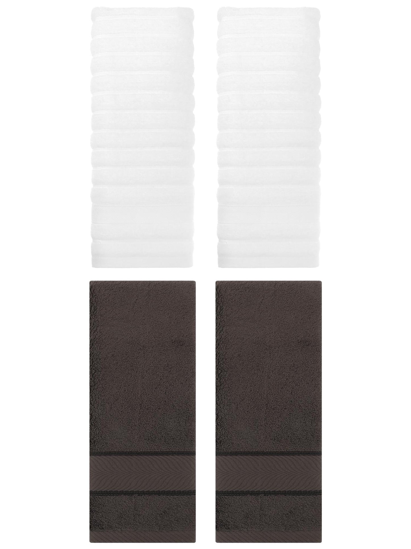 Unique Bargains Striped Cotton Hand Towel 14" x 30" 4 Pcs White/Dark Brown