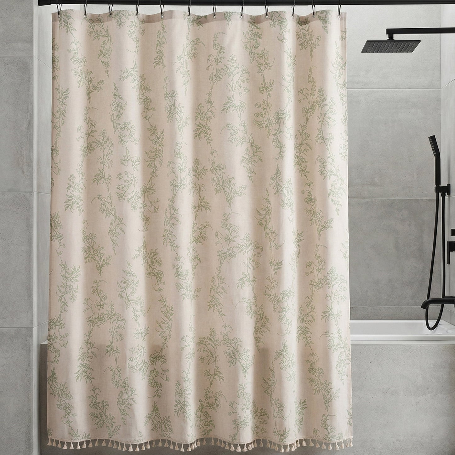 Unique Bargains Waterproof Faux Linen Shower Curtain Sets with 12 Hooks Green 71"W x 71"L
