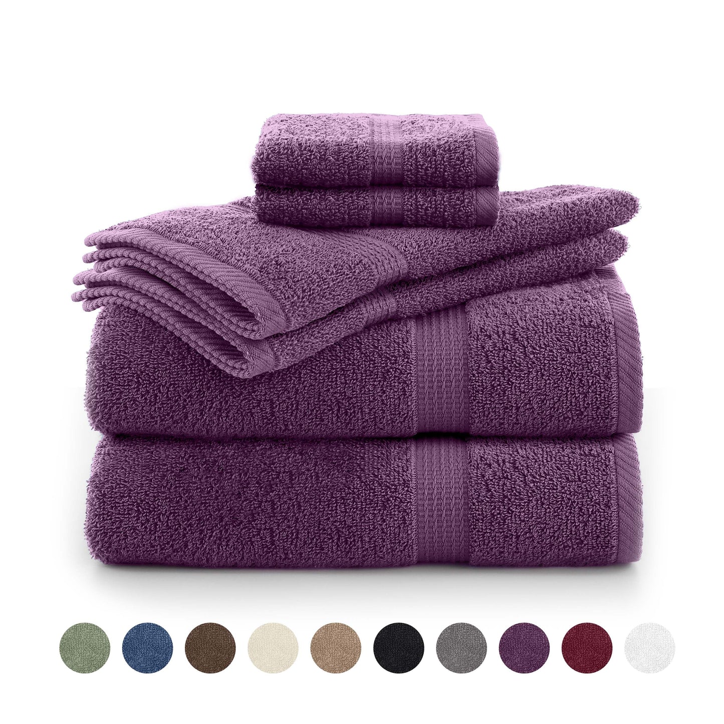 Utica 6-Piece Towel Set | 100% Cotton Soft & Absorbent Everyday Towels | Plum