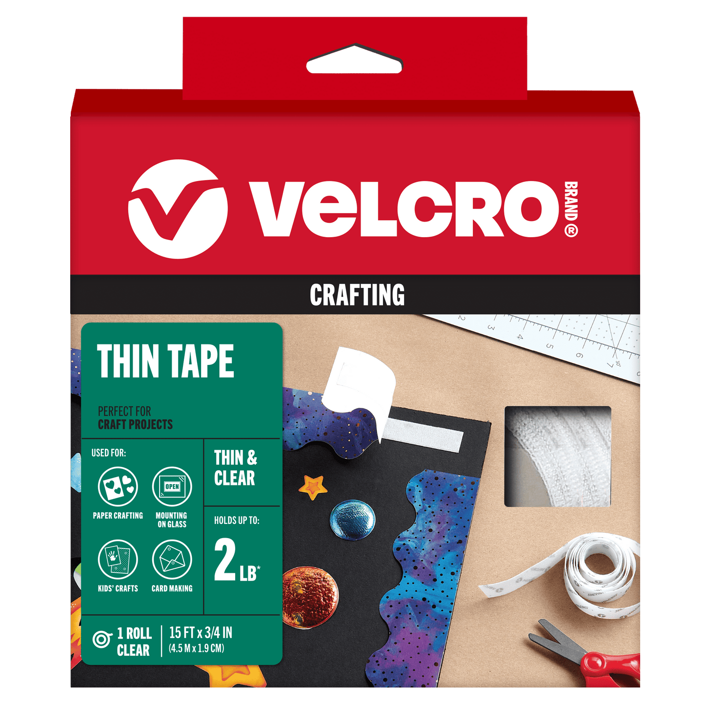 VELCRO Brand Thin General Purpose Tape - 15 Ft x ¾†- Cut Strips to Length - Home Office or Crafts Fastening Solution - Large Roll, 91325