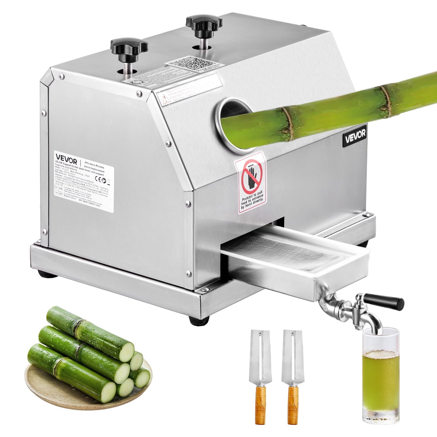 VEVOR Commercial Sugar Cane Juicer,110LBS/H High Output Sugarcane Juicer Machine with 3 Stainless Steel Rollers,2.4" Large Inlet,Manual Sugar Cane Press Juice Extractor Squeezer for Home/Commercial