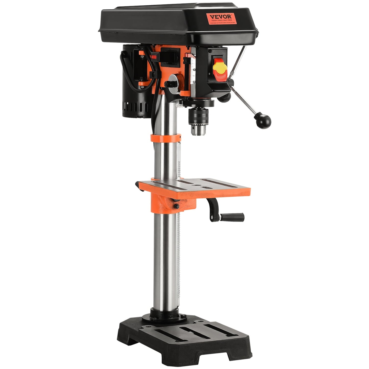 VEVOR Tabletop Drill Press: 3.2 Amp, 120V, 5-Speed Settings, Durable Cast Iron Build, 10-inch Swing, Worktable Tilts 0-45°, Comes with Laser Pointer & Illumination Light, Perfect for Drilling in Wo