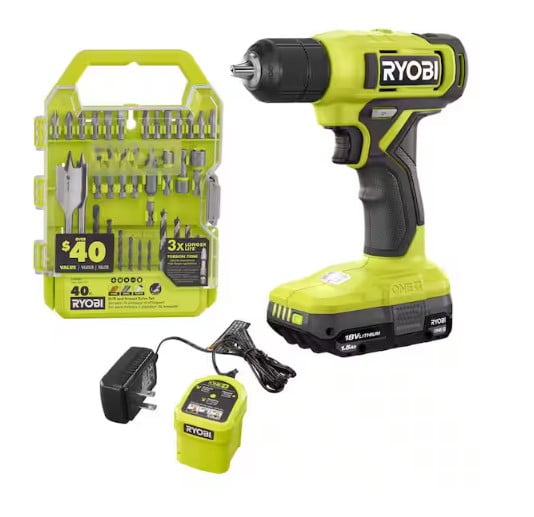RYOBI ONE VSM+ 18V Cordless 3/8 in. Drill/Driver Kit with 1.5 Ah Battery, Charger, and Drill and Impact Drive Kit (40-Piece)