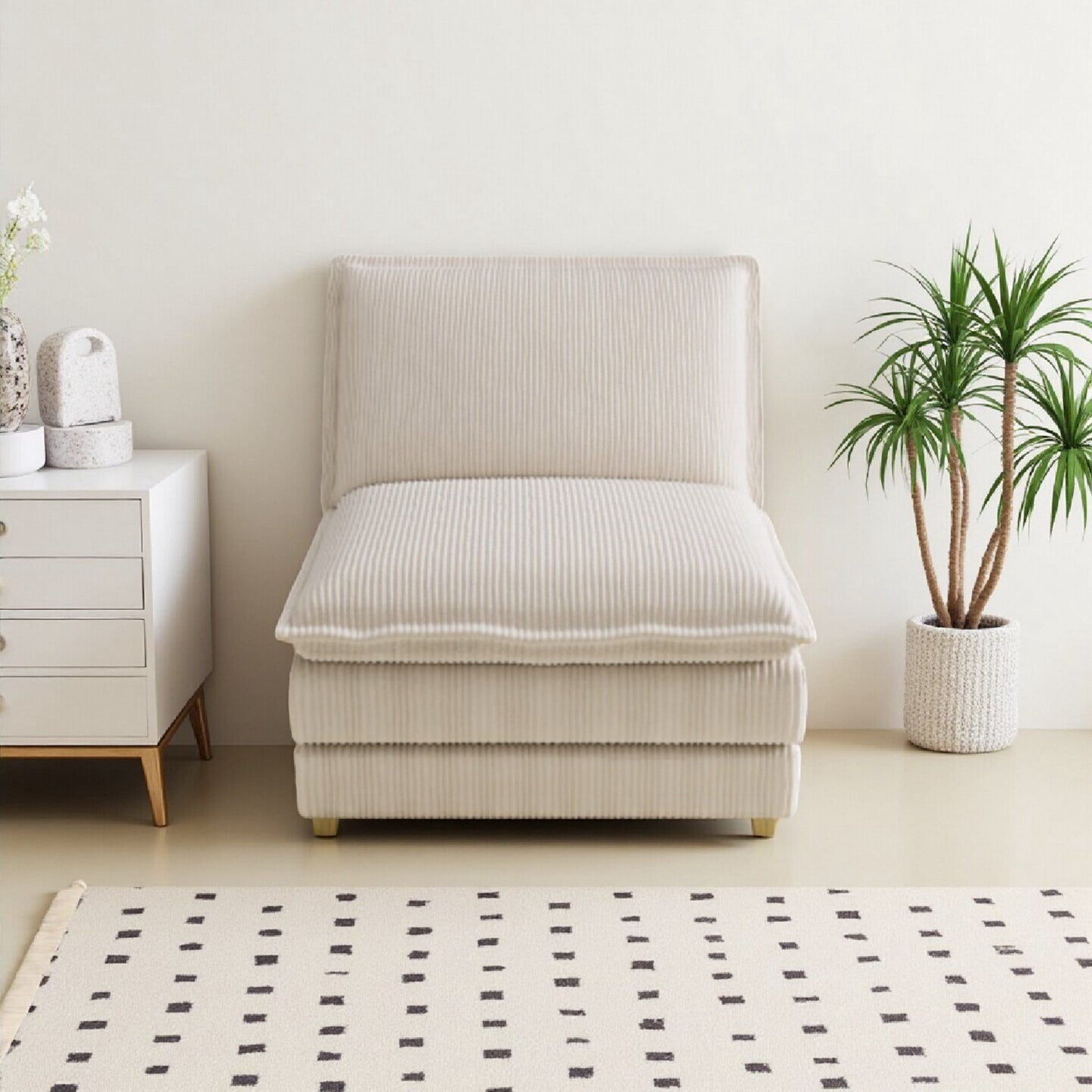 Vinform Upholstered Armless Sofa Chair, Compose 2/3/4 Seat Couch, Beige
