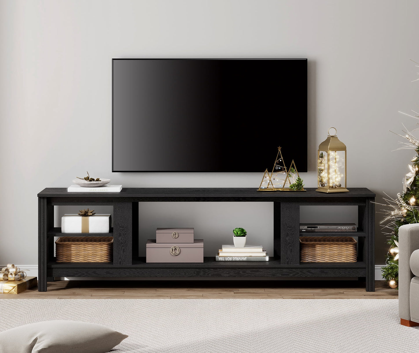 WAMPAT Black Farmhouse TV Console Table for Up to 75 Inch TV, 70†Media Stand with Large Storage