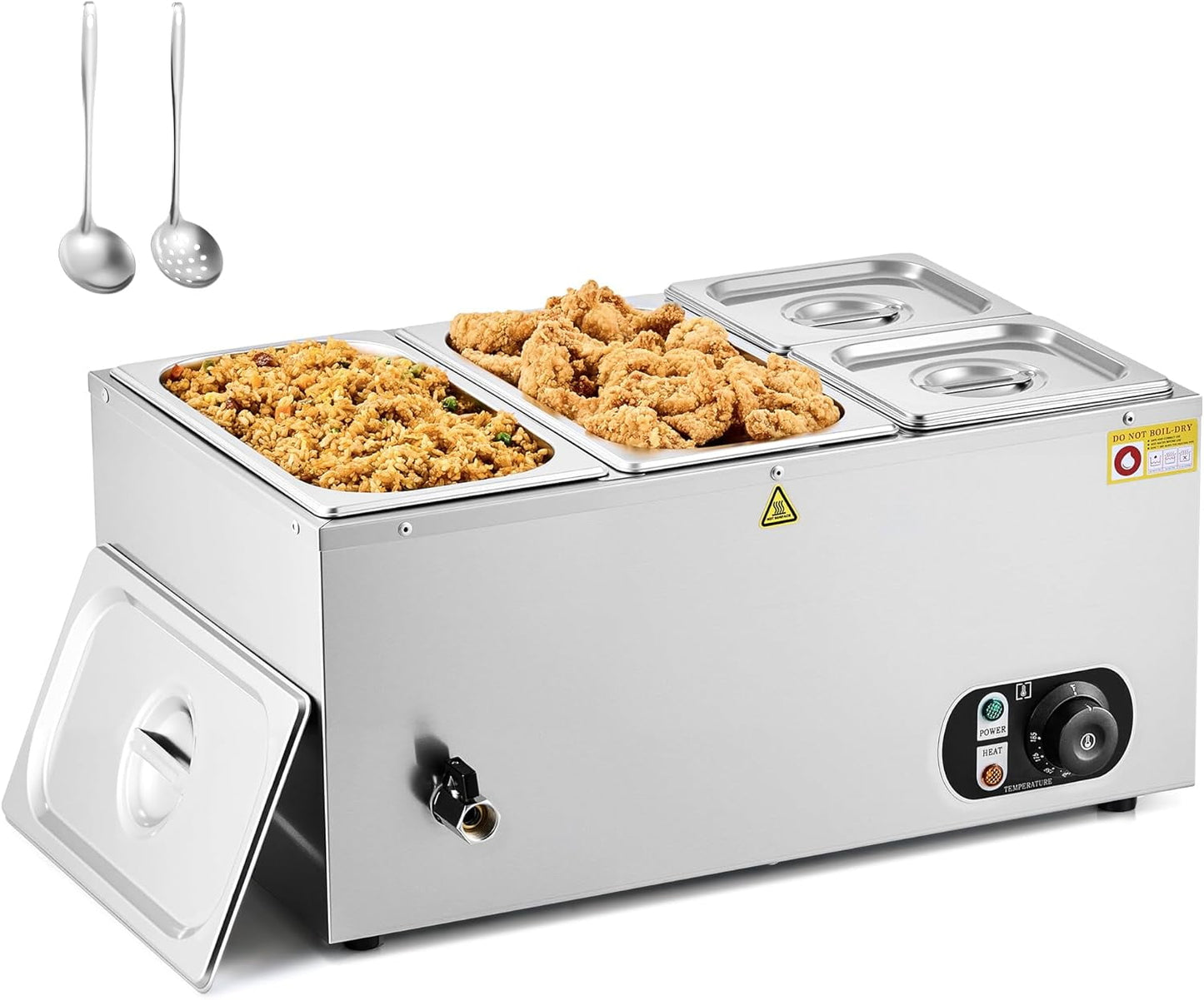 WILPREP Single-Well Food Warmer with Two 1/3 Two 1/6 Pans, Electric Warmer for Food with Adjustable Temp & Auto Shutoff, Stainless Steel Food Heating Unit for Buffet Food Truck Hotel More