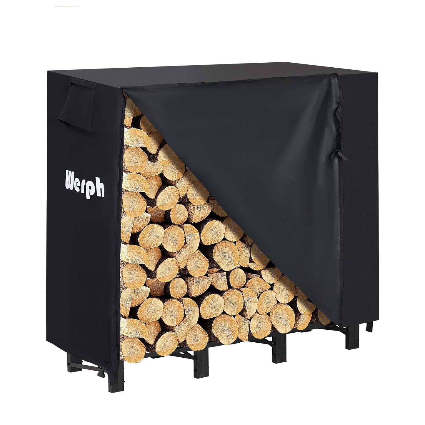 Werph 4FT Firewood Rack Outdoor,Heavy Duty Firewood Storage Rack,Outdoor Firewood Rack with Cover,Wood Rack Log Rack for Outdoor & Indoors, Black