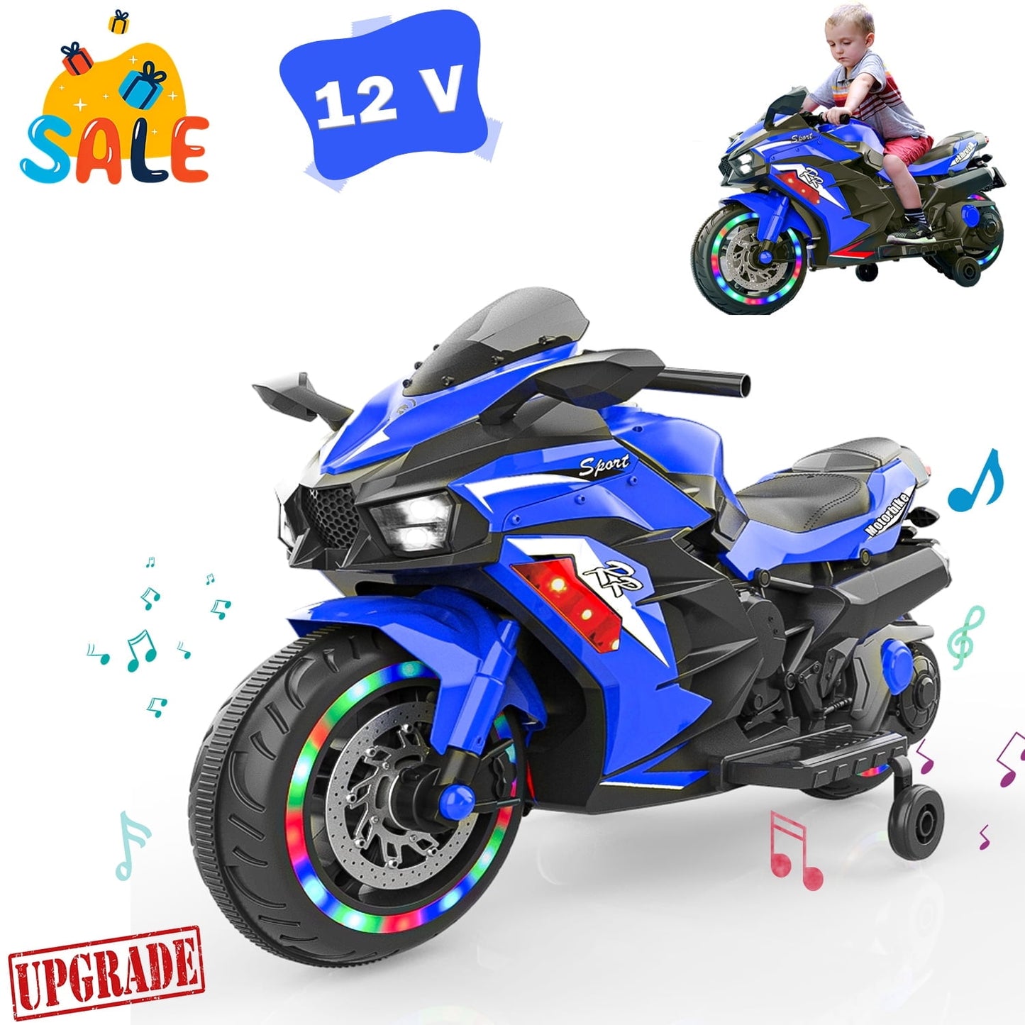 Werseon 12V Motorcycle for Kids, Electric Motorcycle with LED Lights Ride on Motorcycle, Red