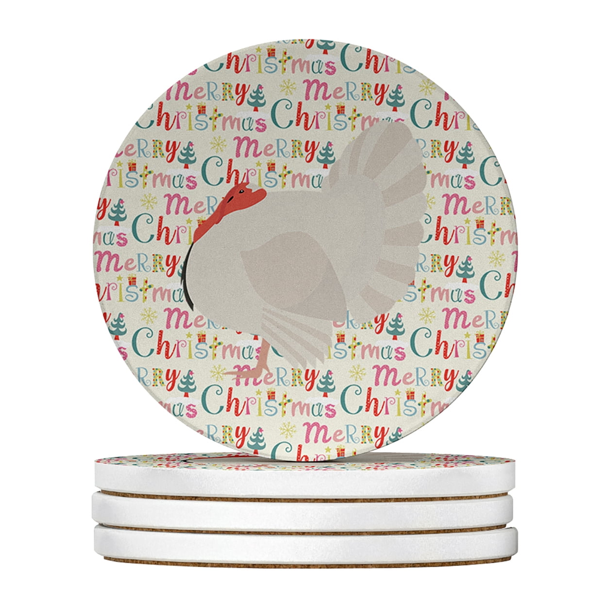 White Holland Turkey Christmas Large Sandstone Coasters Pack of 4 4 in x 4 in