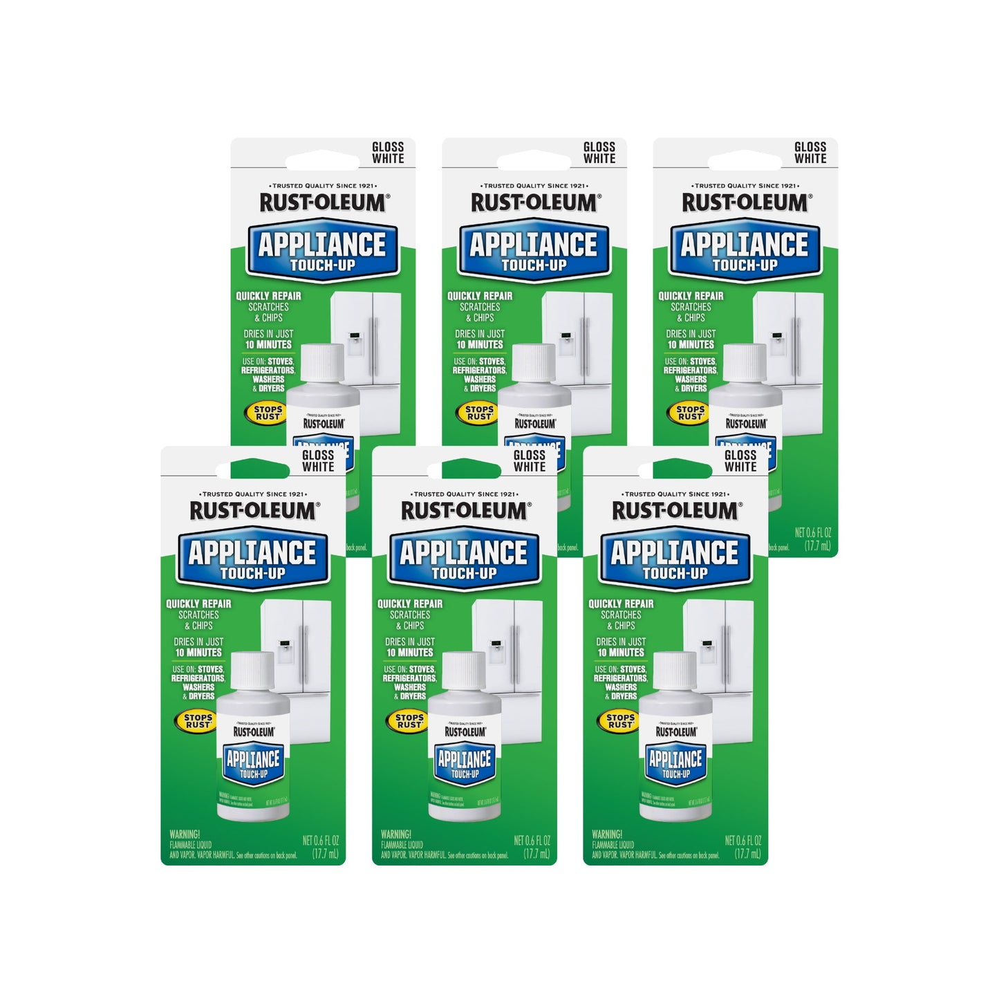 6 Pack, White, Rust-Oleum Specialty Gloss Appliance Touch-Up- 0.6 oz