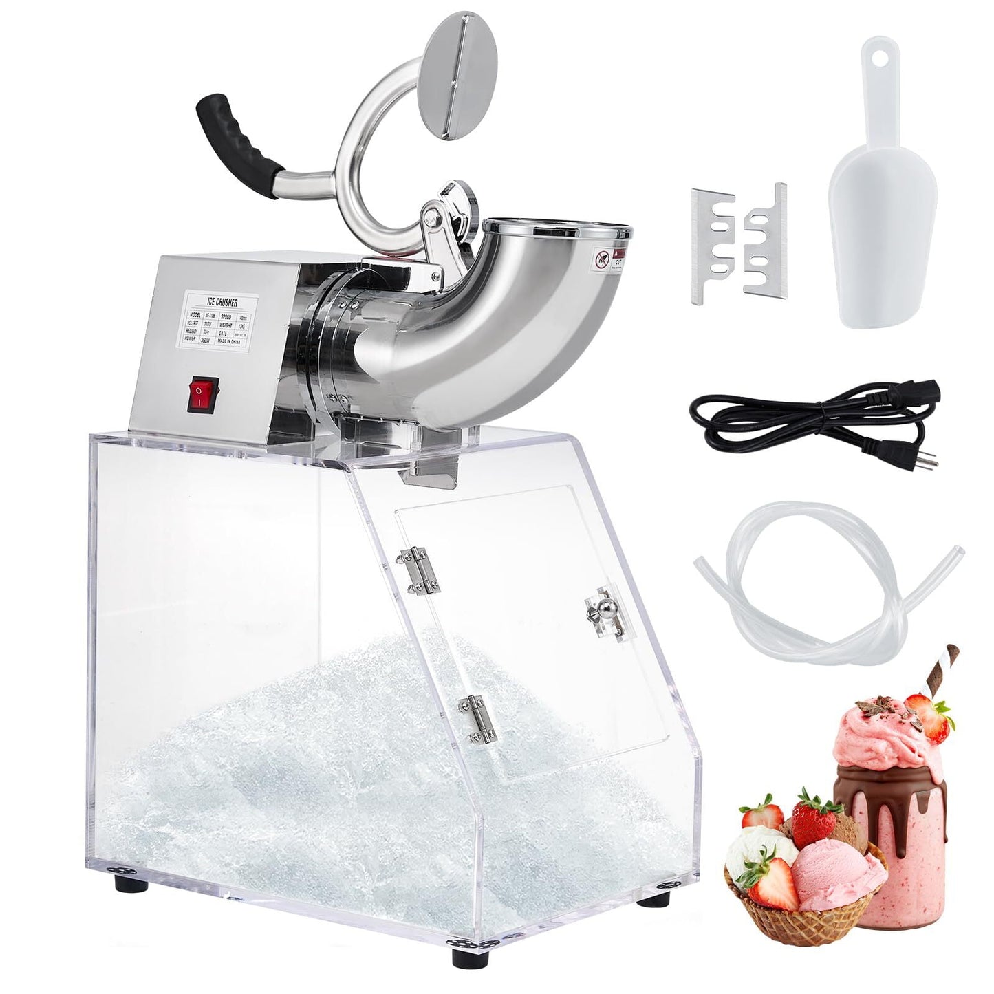 Garvee 350W Commercial Ice Shaver Crusher 440Lbs/H, Electric Snow Cone Machine with Dual Blades & 40L Storage