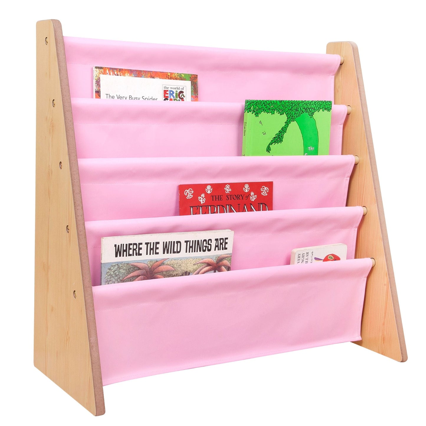 Wildkin Vegan Leather Original Sling Bookshelf - Natural Wood w/ Light Pink